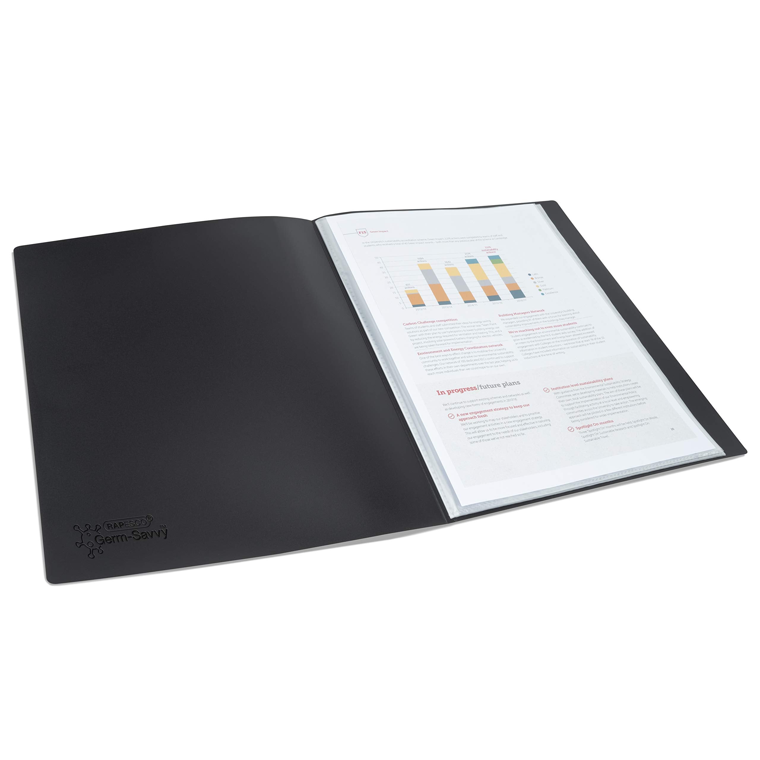 RAPESCO 1642 Presentation Folder with Antibacterial Protection | 10 Pockets | A4 | Black