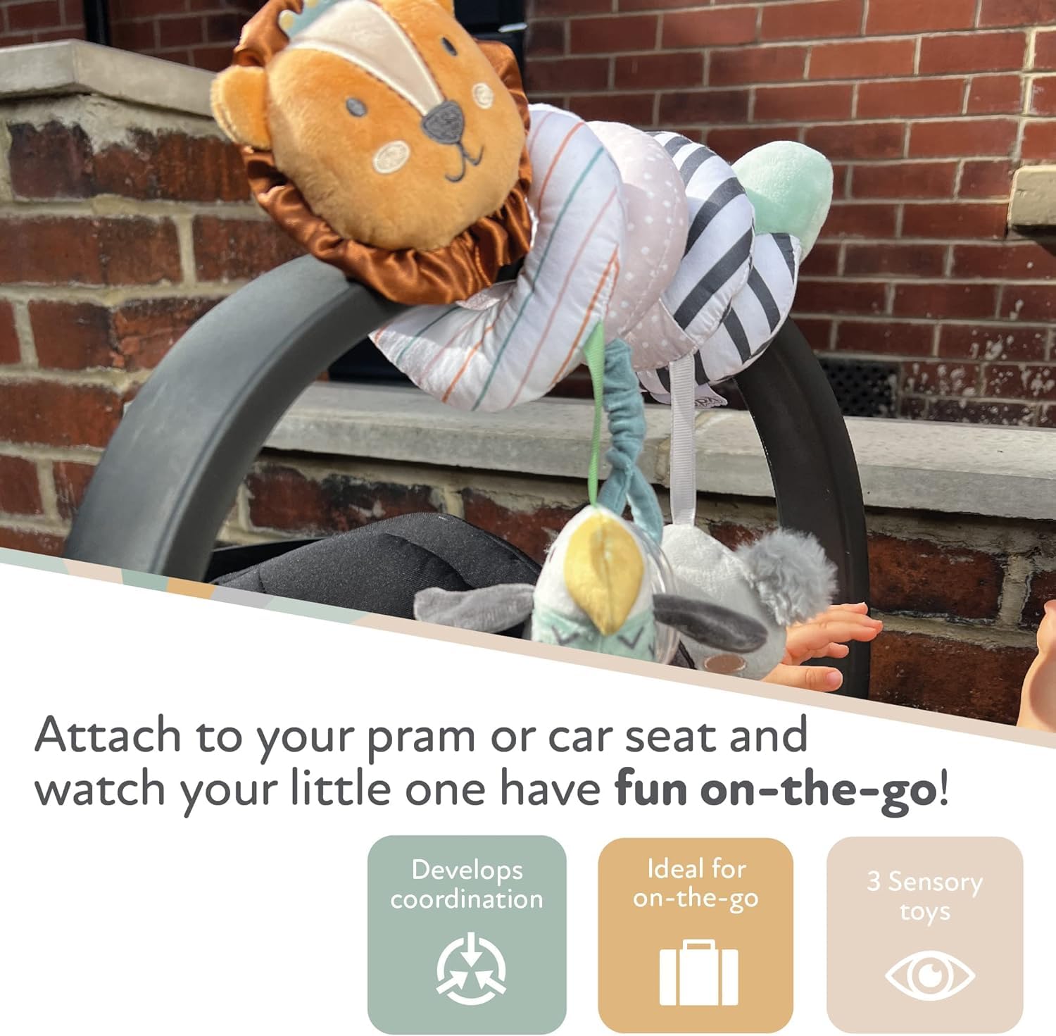 Nuby Animal Adventures Activity Spiral - Sensory Pram Toy for Babies 0-3 Years 11