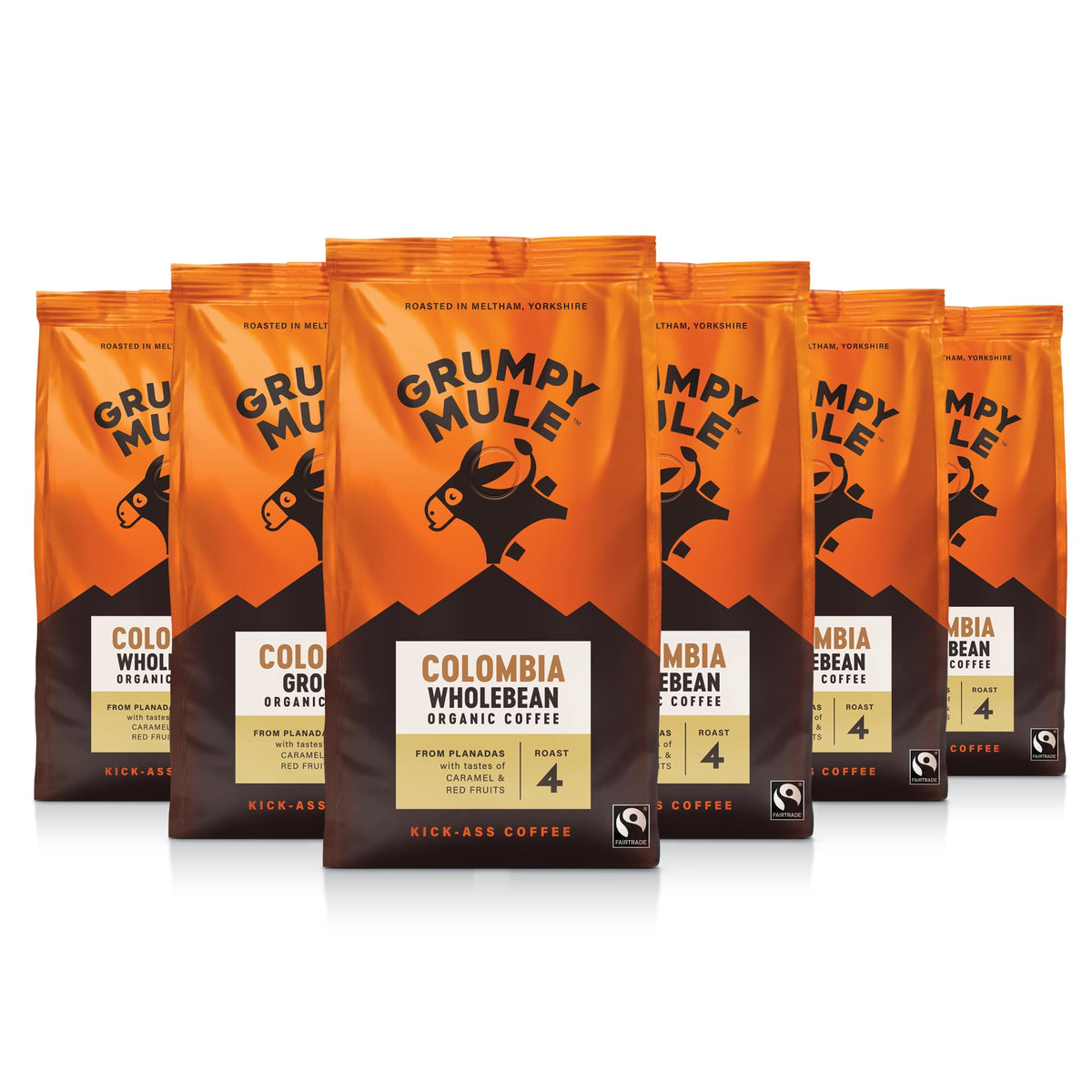 Grumpy Mule Colombia Planadas Organic Whole Coffee Beans - 6 x 227 g