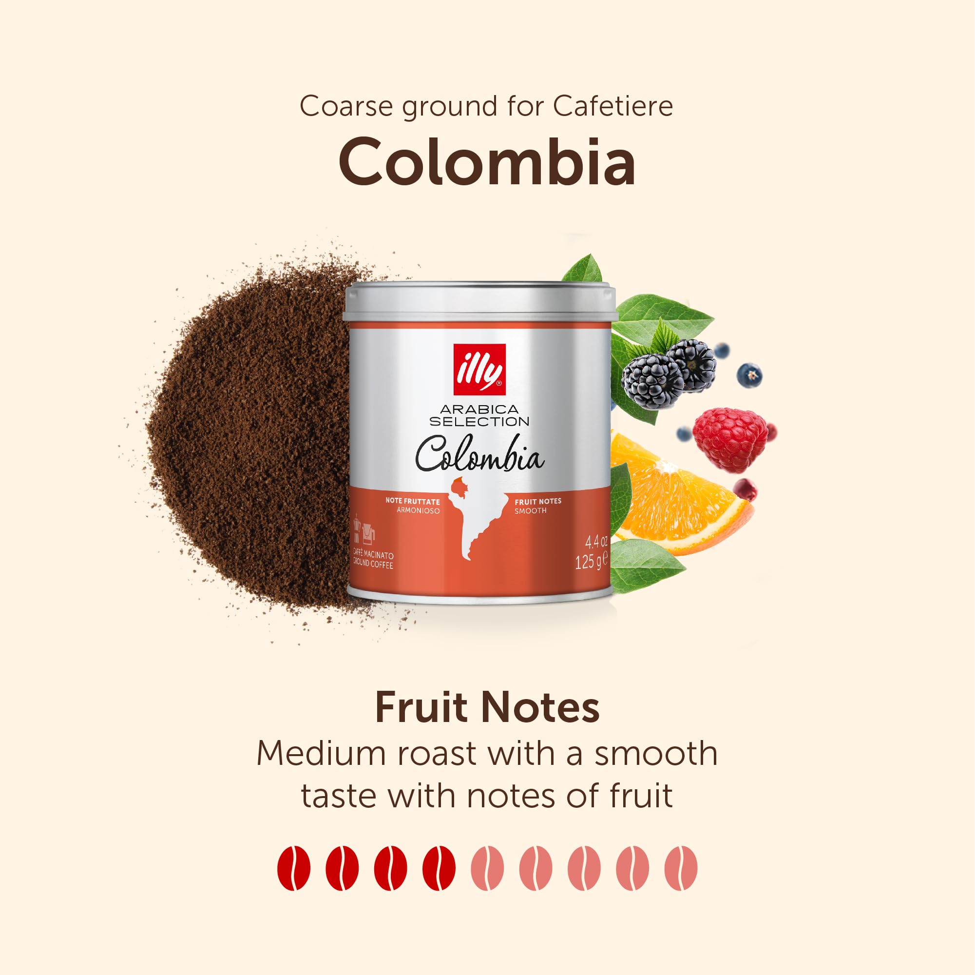 illy Colombia Ground Coffee - Single Origin Medium Roast | 100% Arabica | 125g Tin