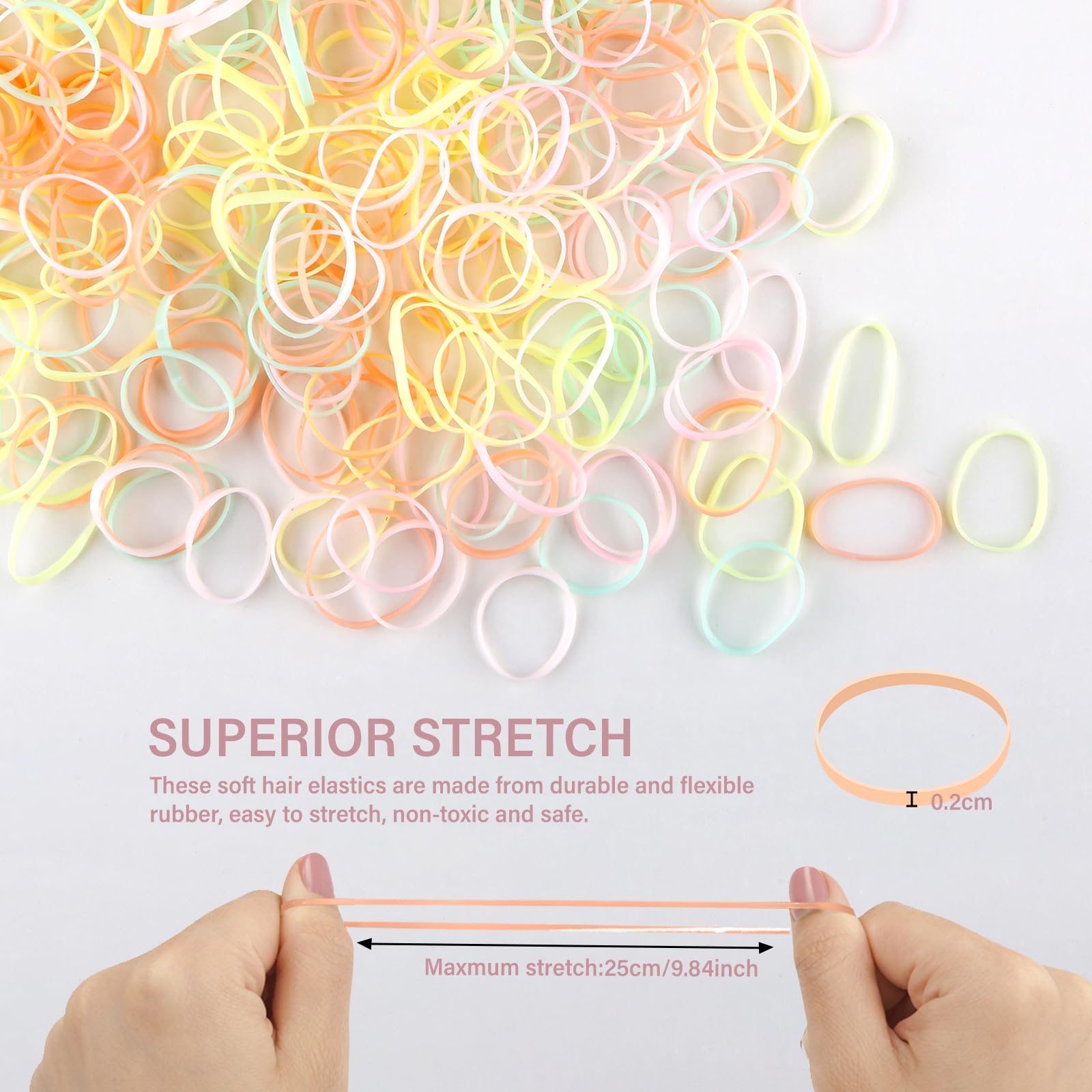 Muexoee Mini Elastic Hair Ties - 500 Pack Ice Cream Colours for All Hair Types
