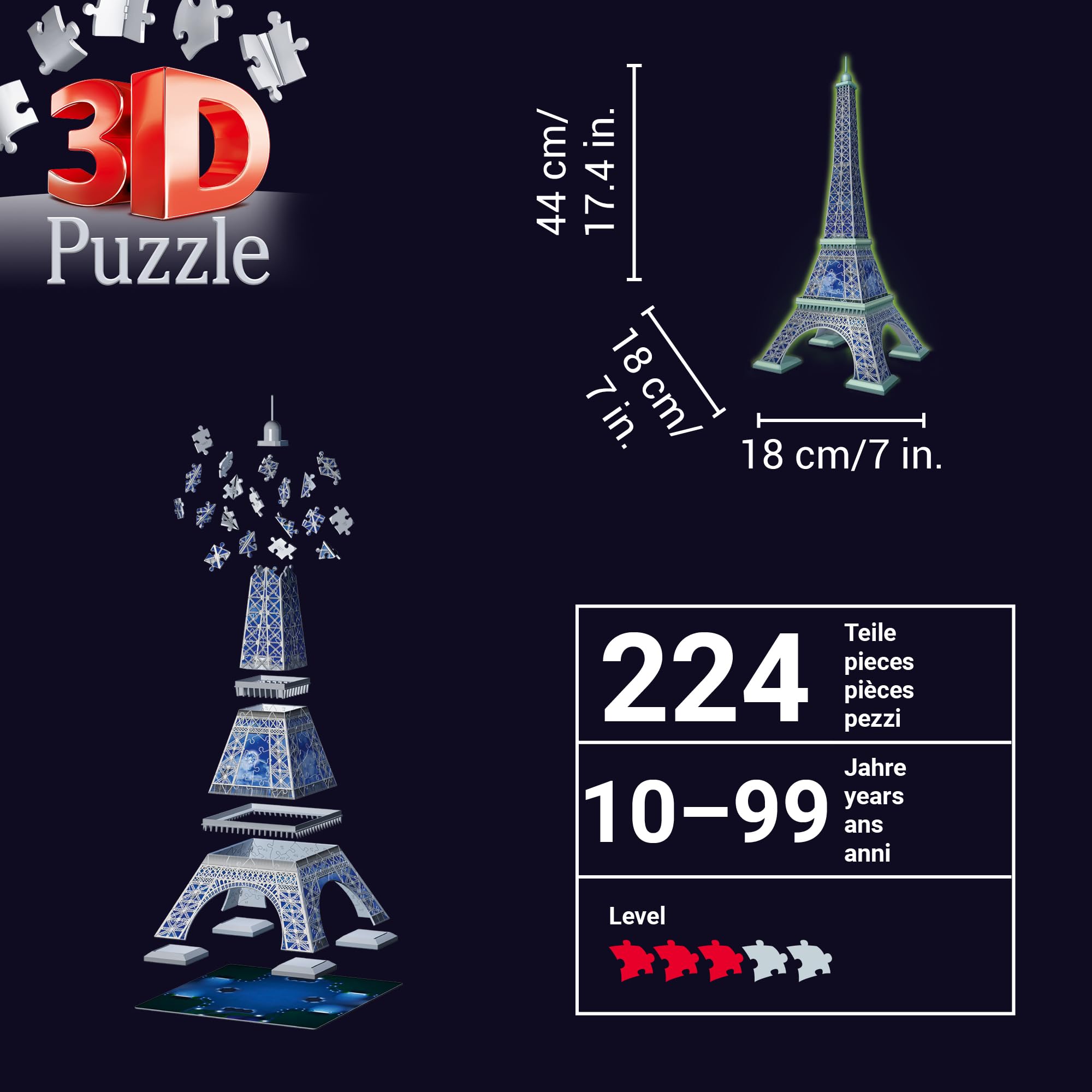 Ravensburger Glow in the Dark Eiffel Tower 3D Jigsaw Puzzle - 216-Piece Building Set for Kids & Adults 11