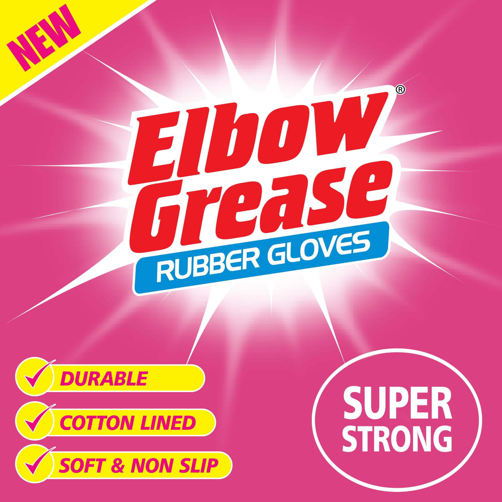 Elbow Grease - Pink Rubber Cleaning Gloves with Cotton Lining