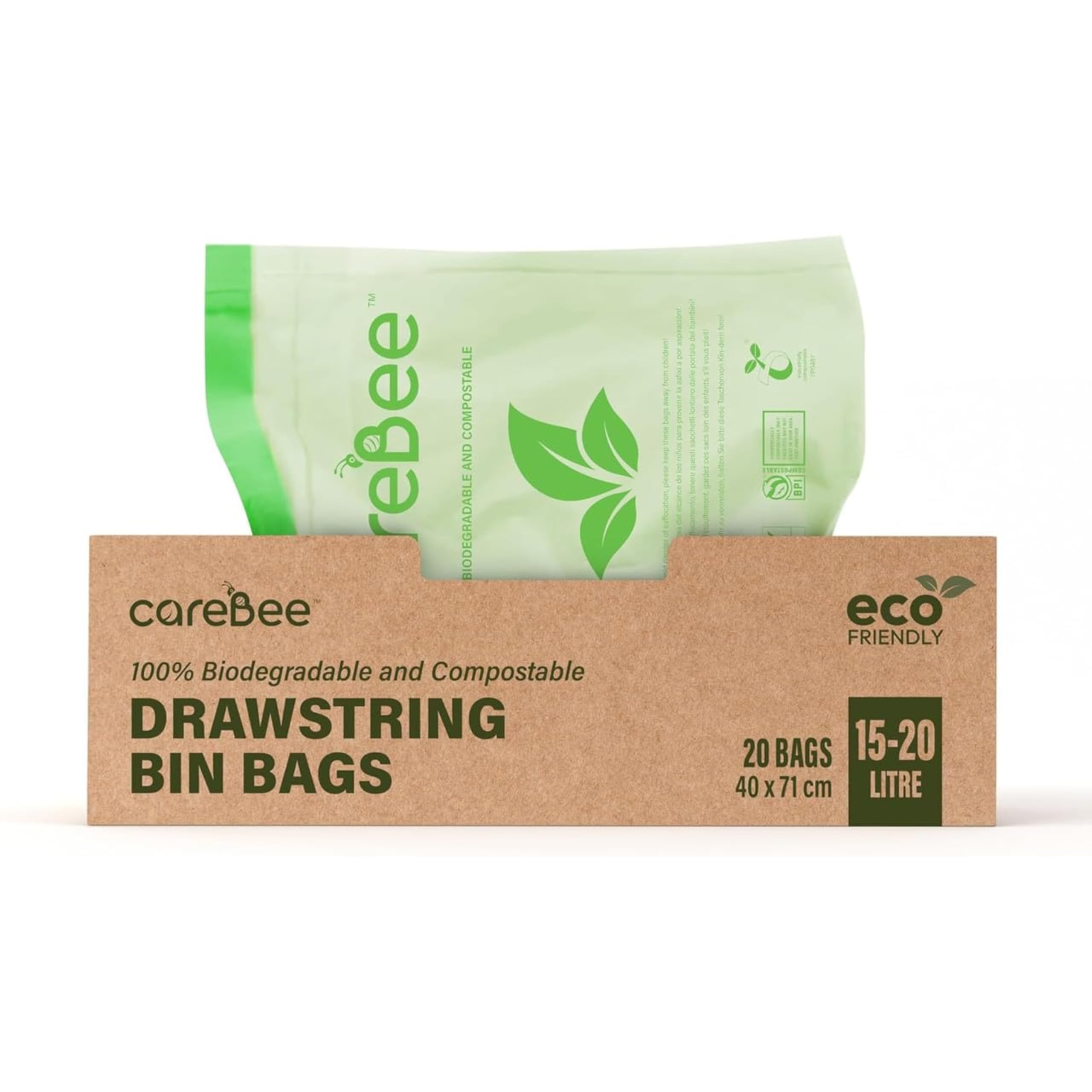 CareBee Heavy Duty Drawstring Bin Bags | 15-20L Capacity | Pack of 20