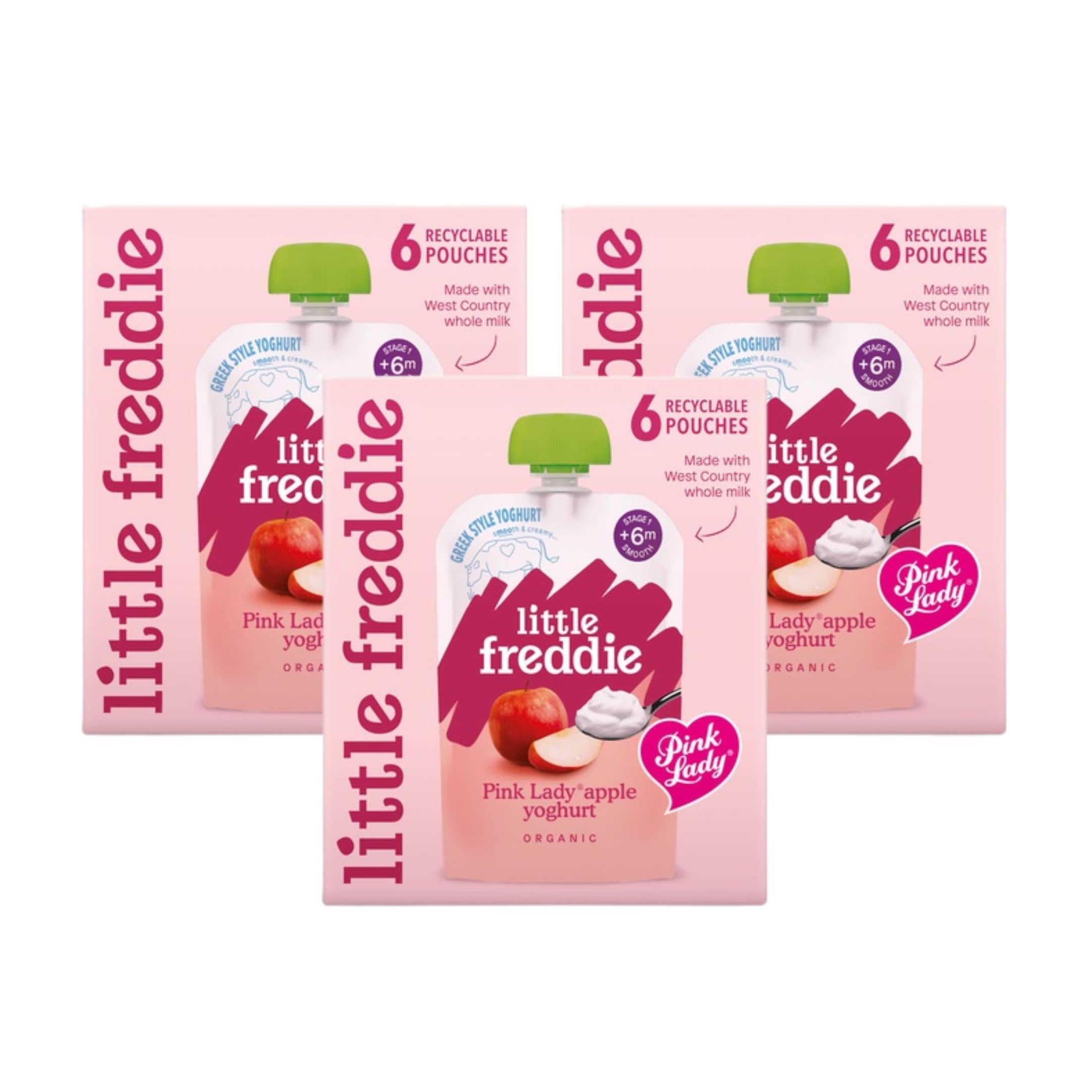 Little Freddie Organic Pink Lady Apple Yoghurt Pouches - 18 x 100g Bundle
