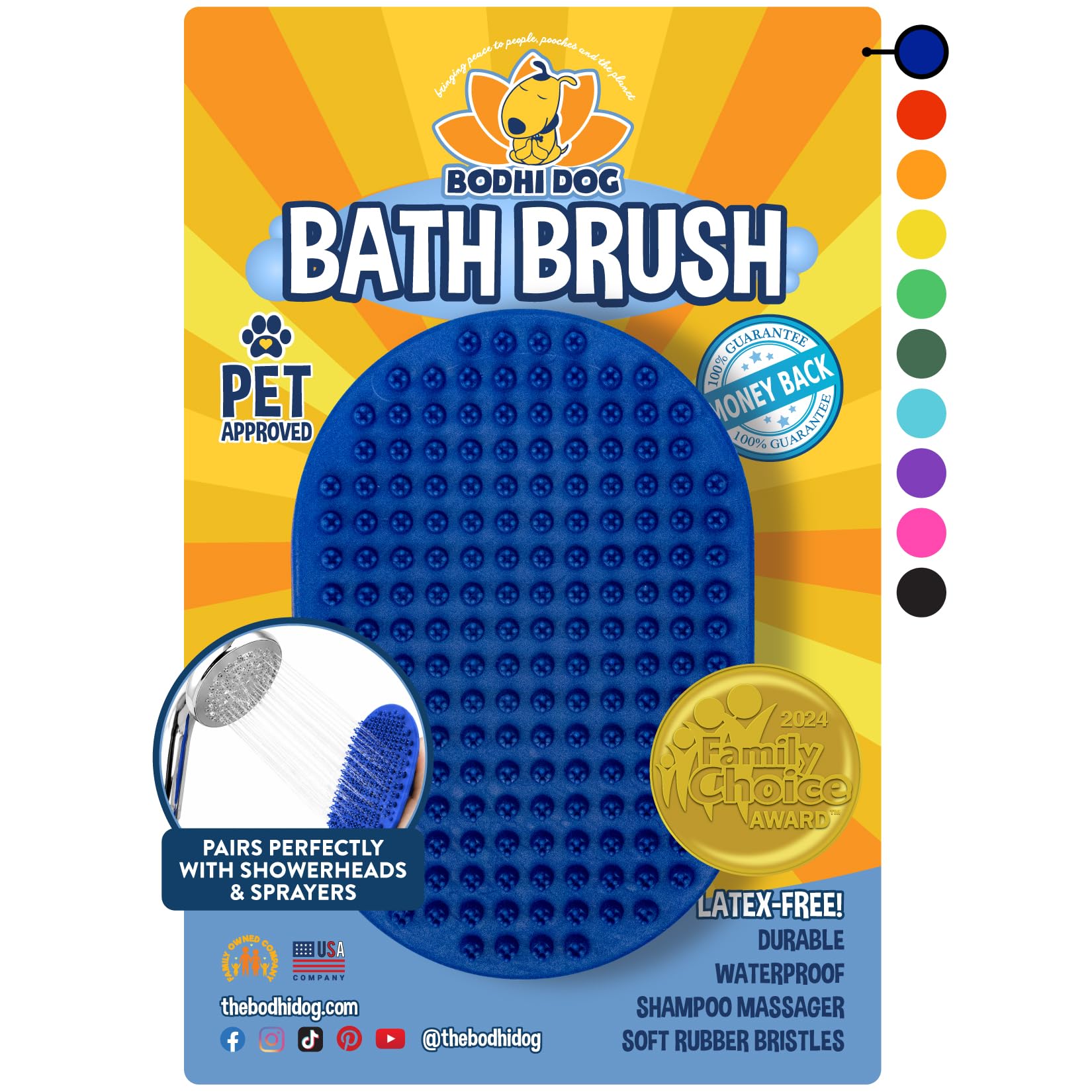 Bodhi Dog Grooming Shampoo Brush - Soothing Massage Rubber Bristles | Wet/Dry Use