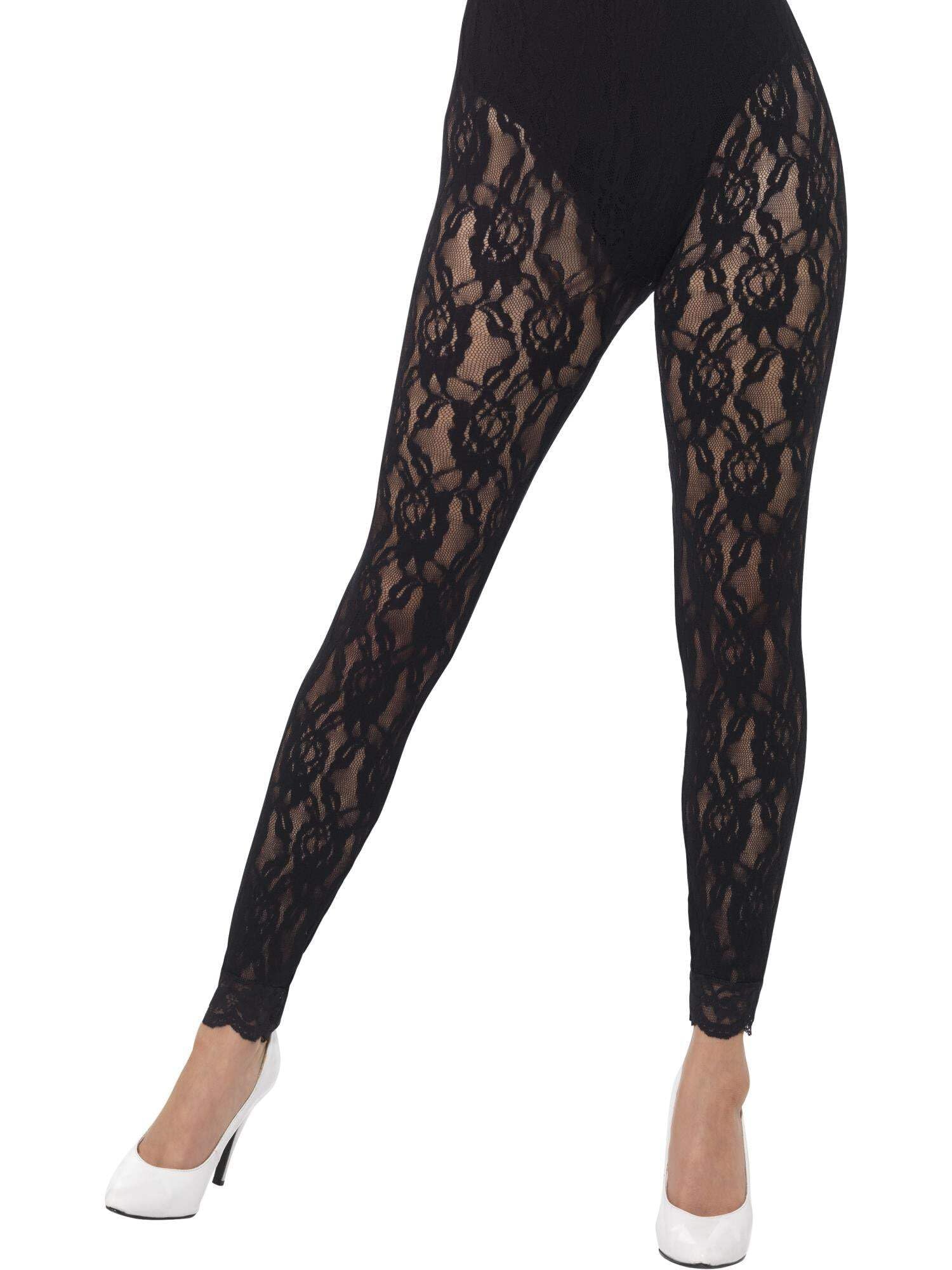 Smiffys 80s Lace Leggings - Black | One Size | Stretchable Nylon