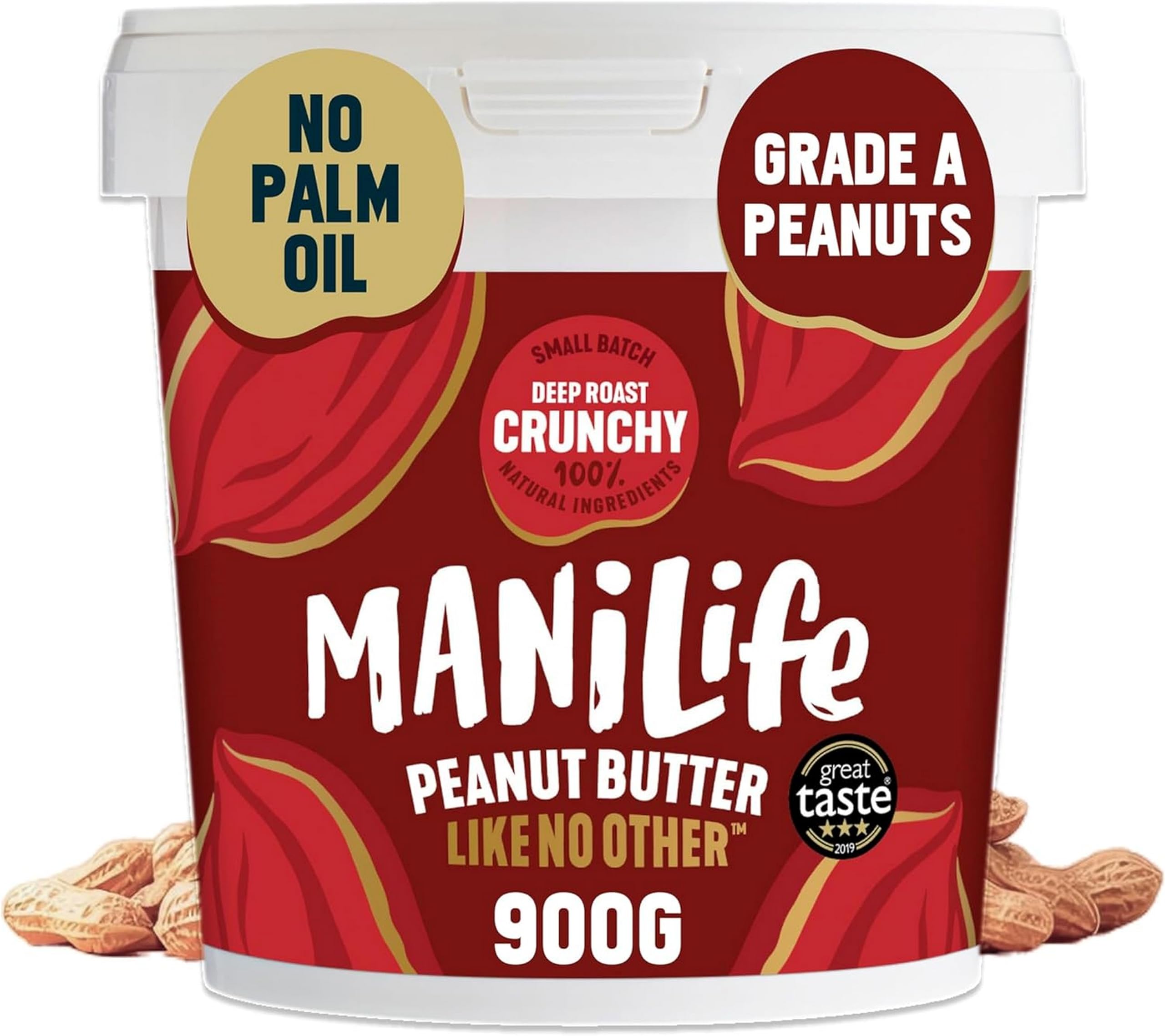 ManiLife Deep Roast Crunchy Peanut Butter, 900g - Single Origin Argentine Peanuts, No Palm Oil, No Added Sugar, Vegan
