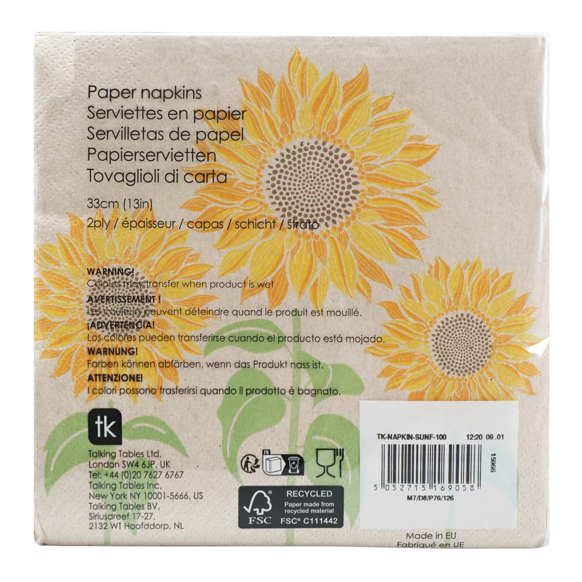 Talking Tables Table Kind 100 Pack Soft Recycled 2ply Napkins | 33cm Sunflower Floral