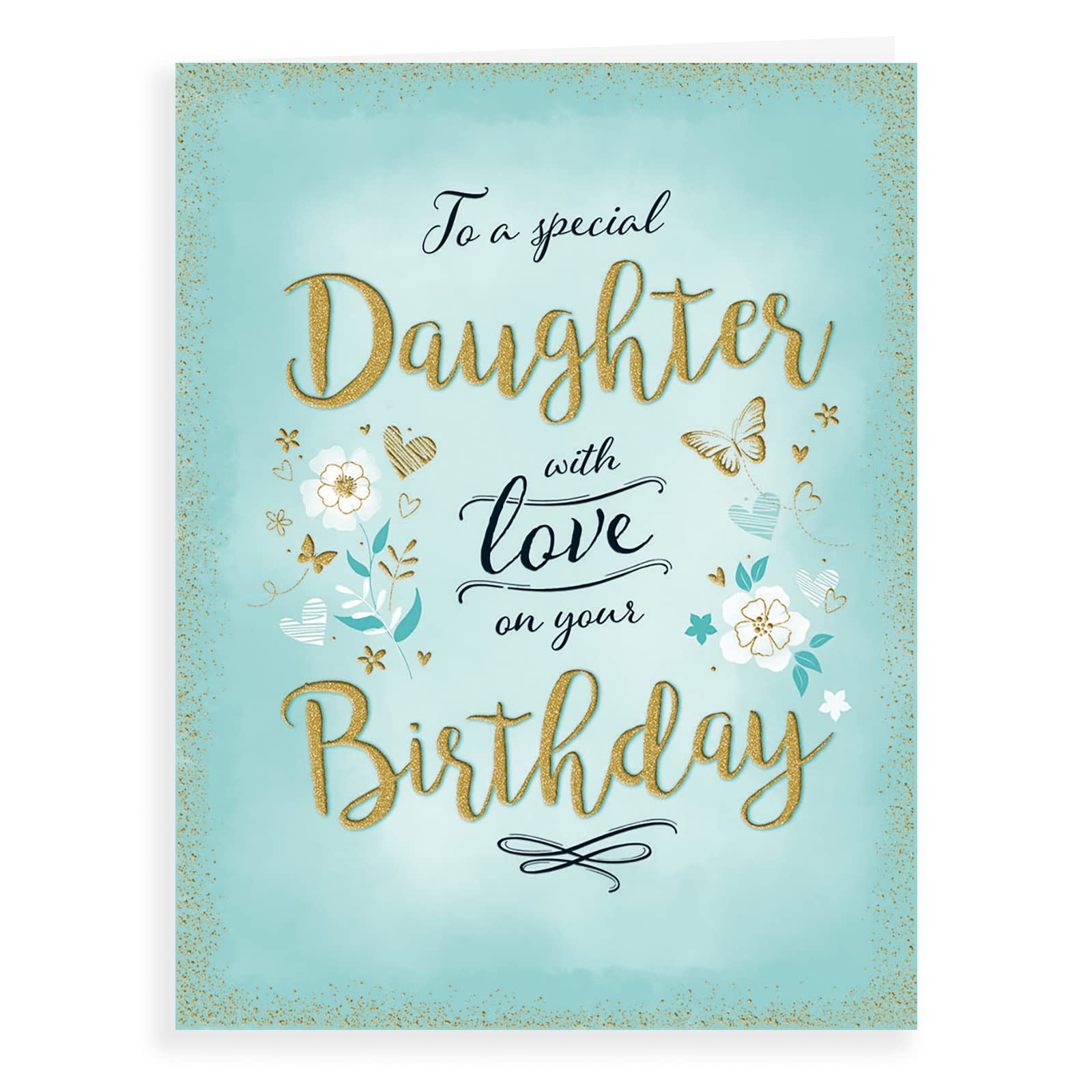 Piccadilly Greetings Modern Birthday Card for Daughter | 8 x 6 Inches | Flowers on Aqua Design