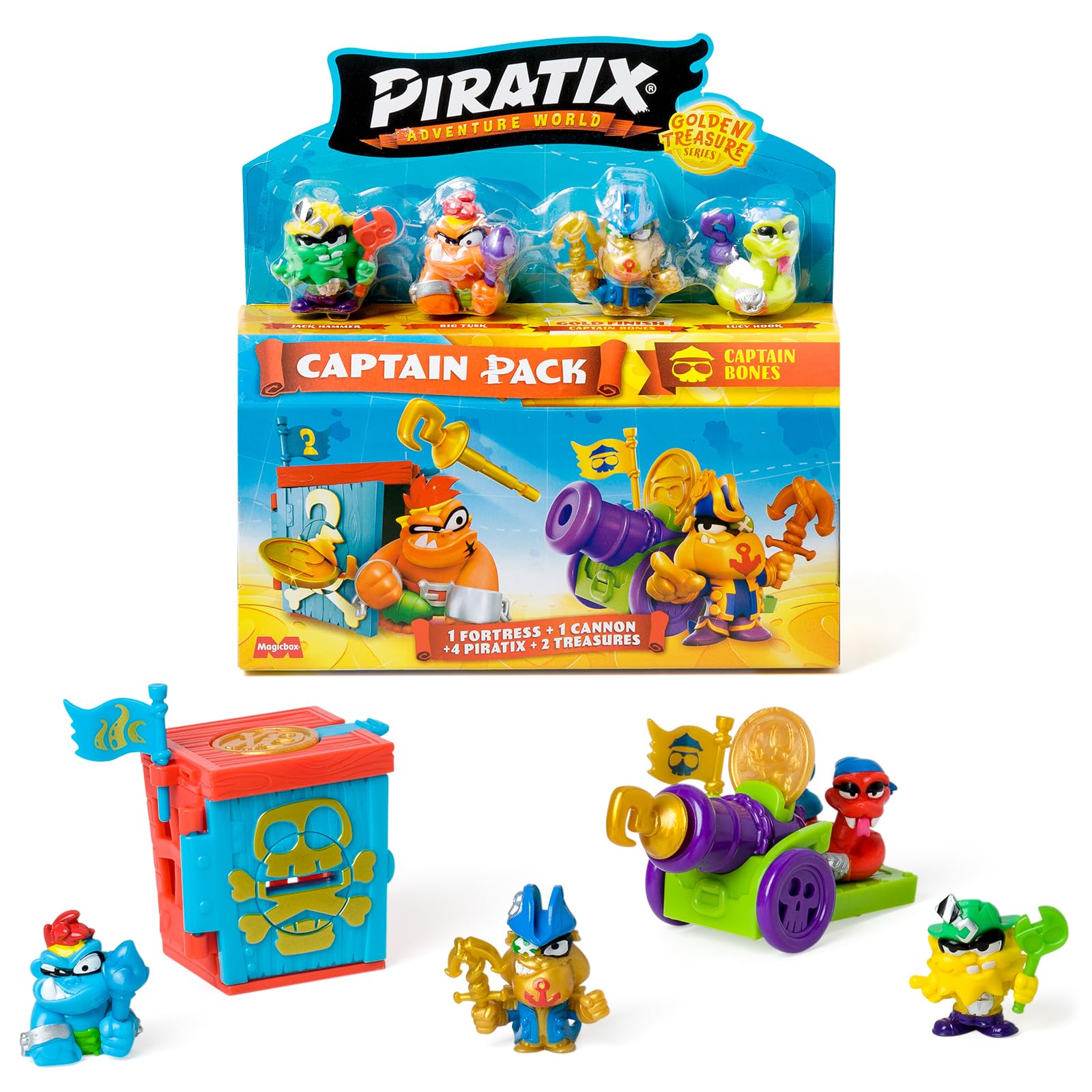 PIRATIX Golden Treasure Series – Captain Bones Captain Pack with 4 Piratix Figures