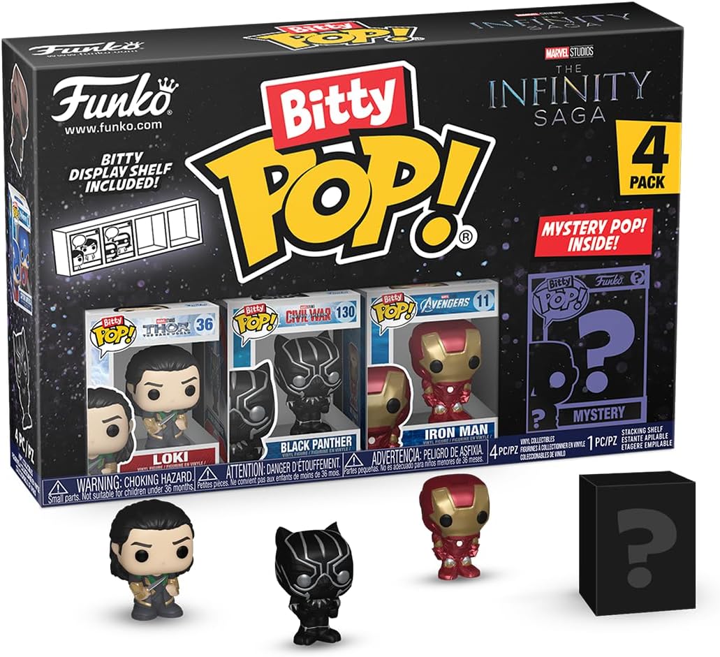 Funko Bitty Pop! Marvel - Loki, Black Panther, Iron Man (VII) & Mystery Figure