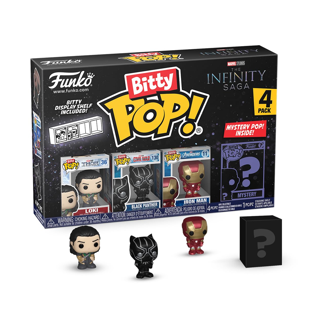 Funko Bitty Pop! Marvel - Loki, Black Panther, Iron Man (VII) & Mystery Figure 9