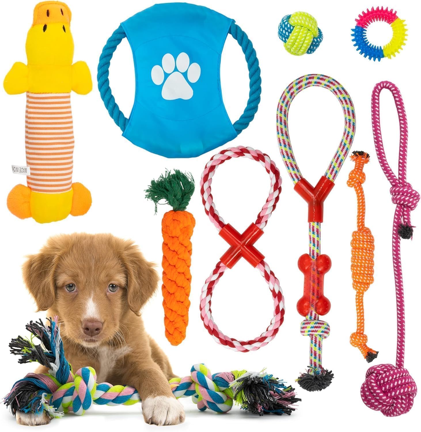 Fur & Bone Dog Chew Toys - Ultimate 10-Pack for Teething & Boredom | Cotton Rope Toys