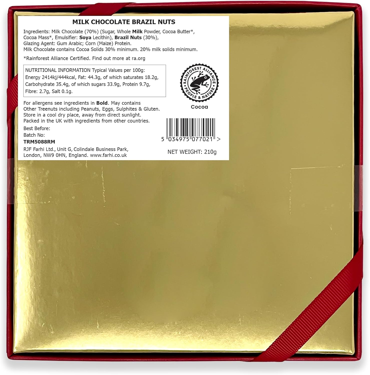 Rita Farhi Milk Chocolate Covered Brazil Nuts in Gift Box 210g