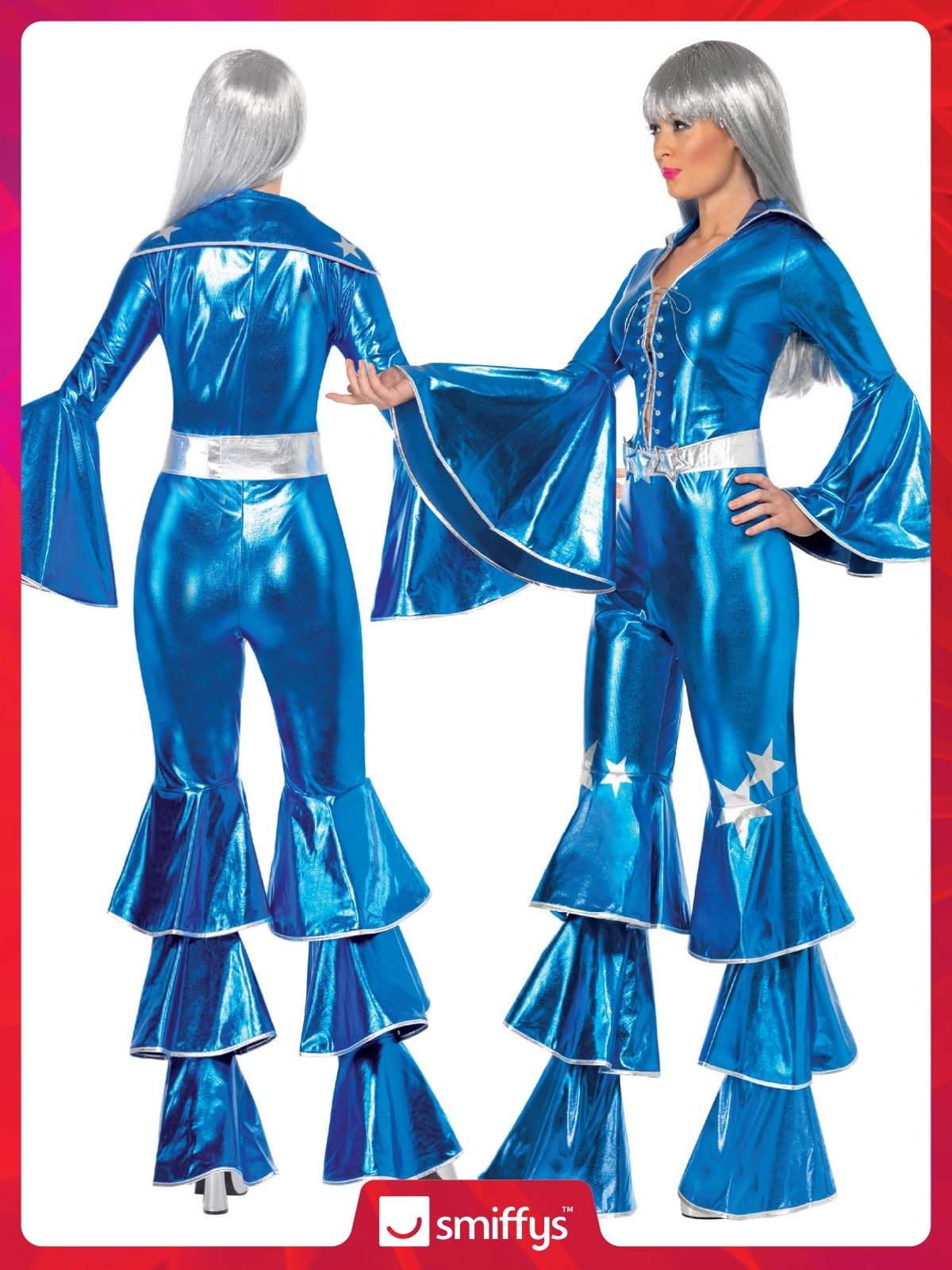 Smiffys 70s Dancing Dream Costume - Blue Disco Jumpsuit with Lace-Up Front & Bell Sleeves 6