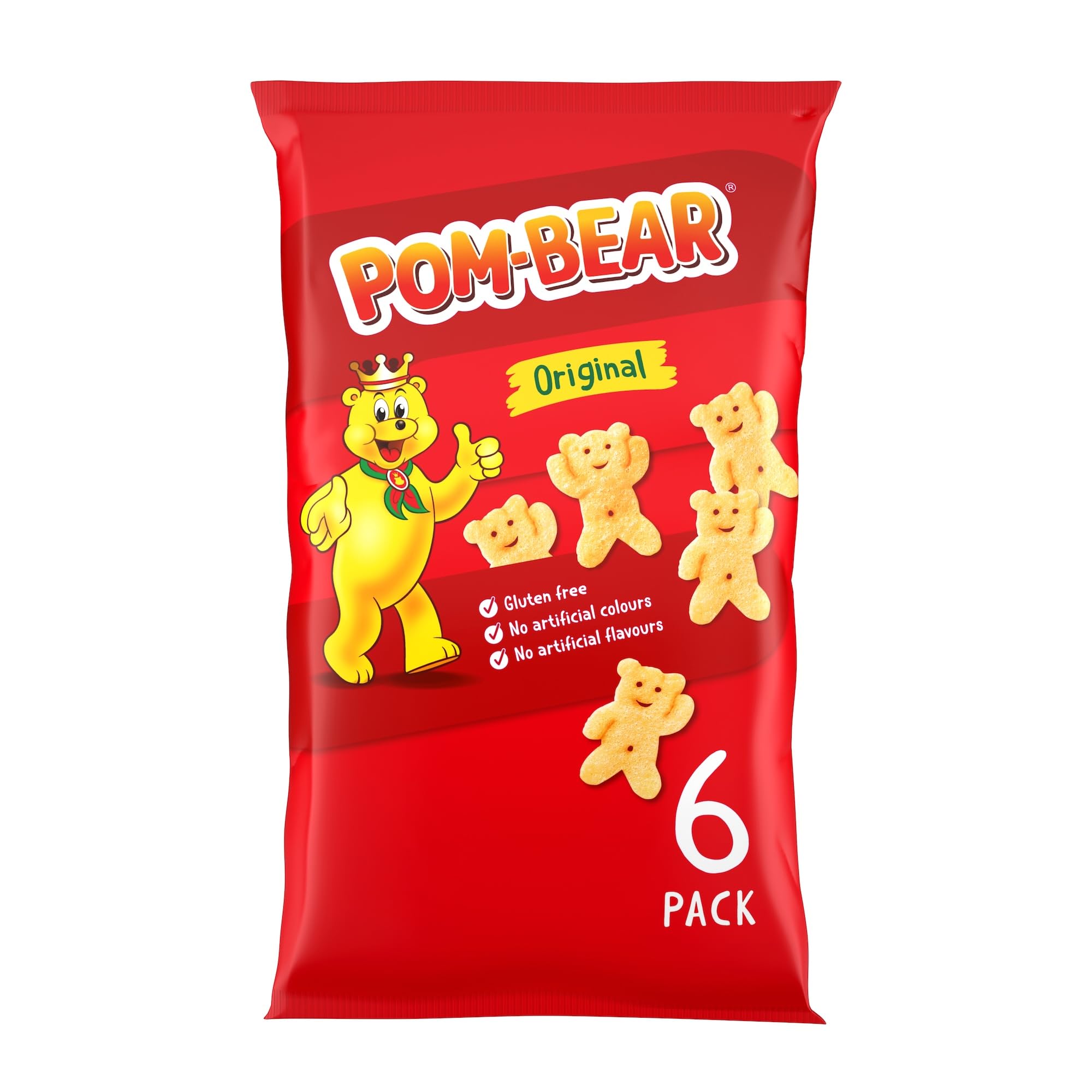 Pom Bear Original Flavour Bear-Shaped Potato Snacks Multipack - 6 x 13g (65 Calories per Bag)
