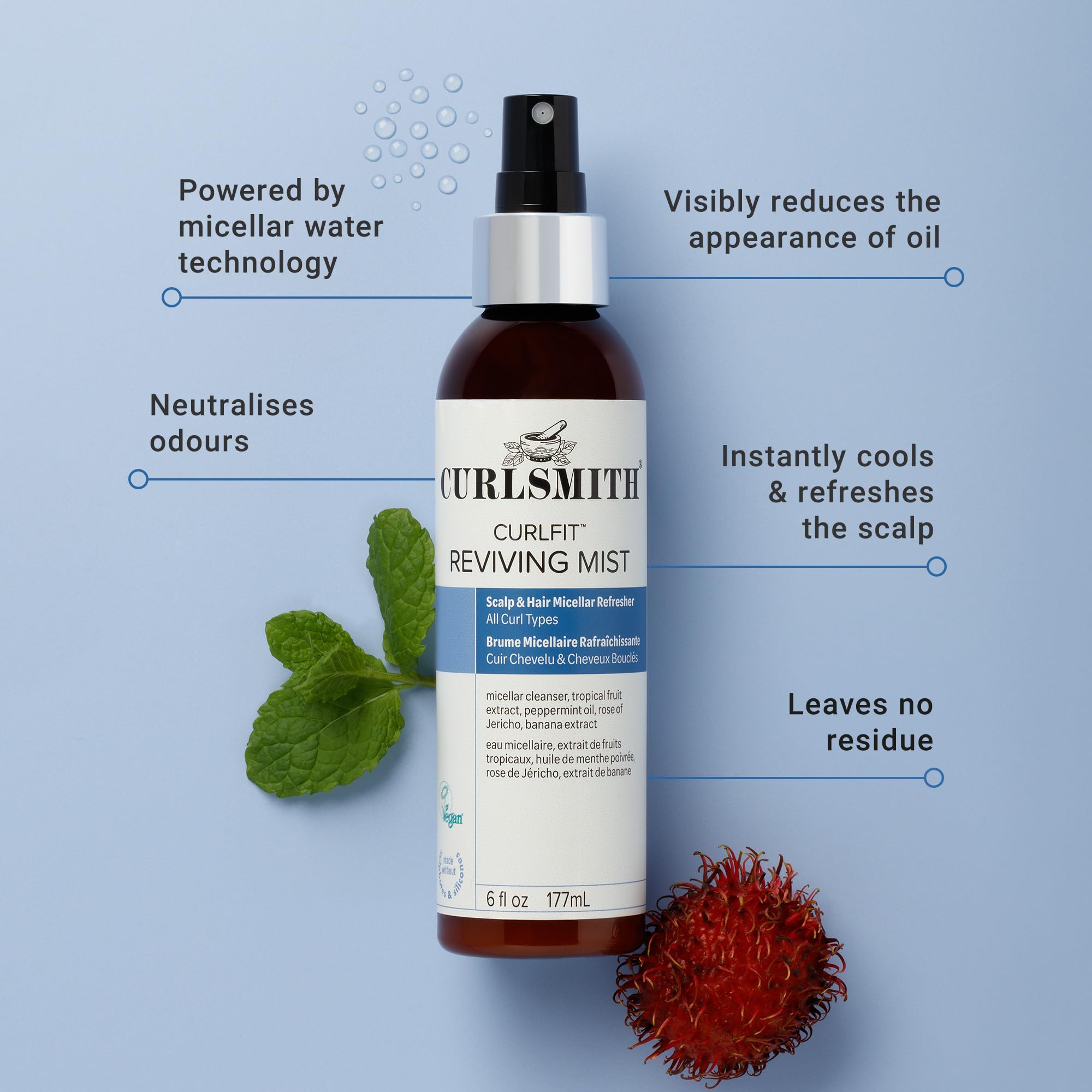 CURLSMITH Curlfit Reviving Mist - Micellar Refresh Spray for Curls | 177 ml