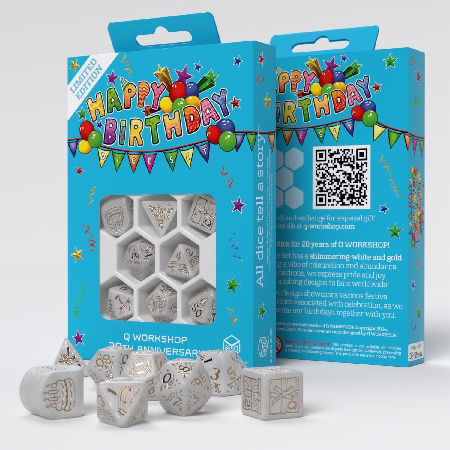 Q WORKSHOP Happy Birthday Dice Set – Limited Edition Polyhedral Dice for Tabletop Games