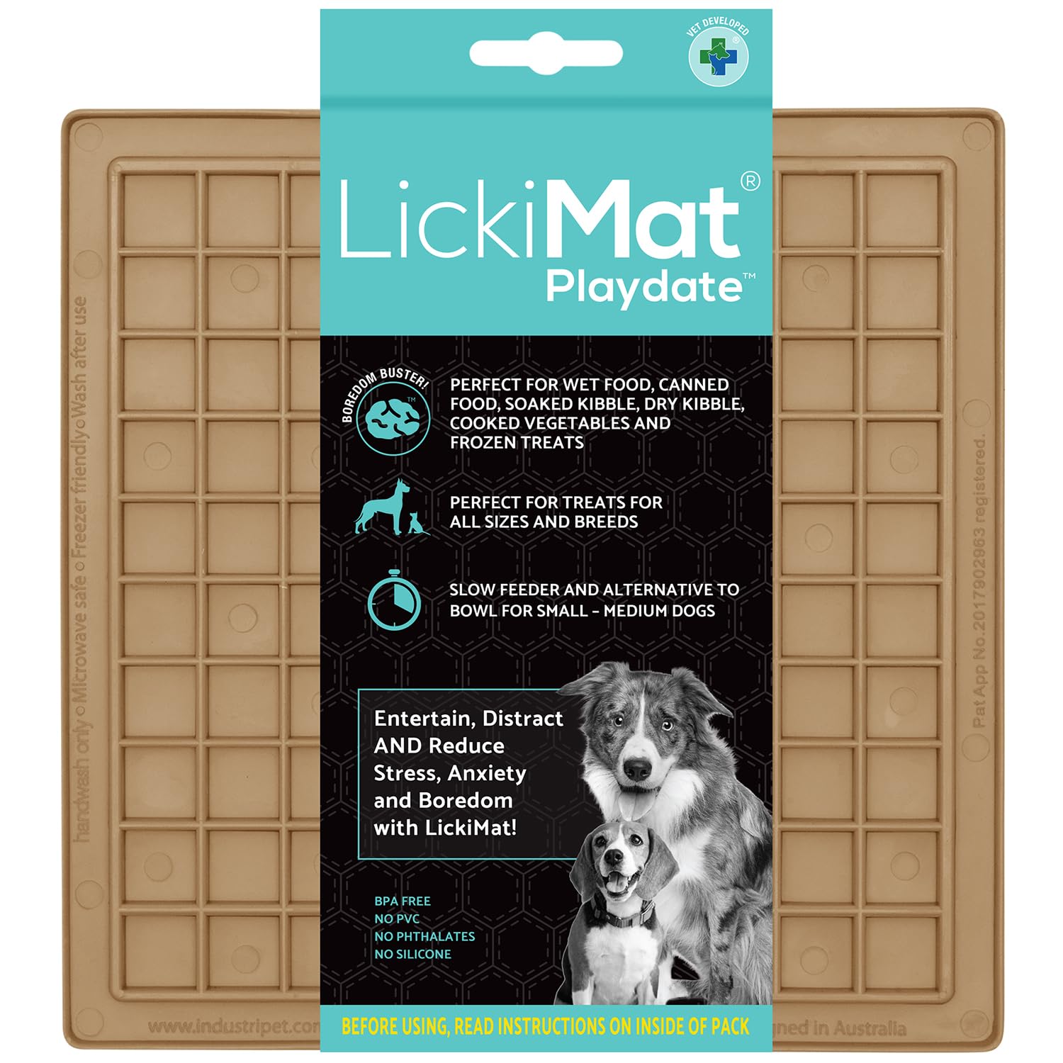 LICKIMAT Classic Playdate Dog Feeding Mat - Reduces Anxiety & Boredom | Rubber | 230x200x9mm