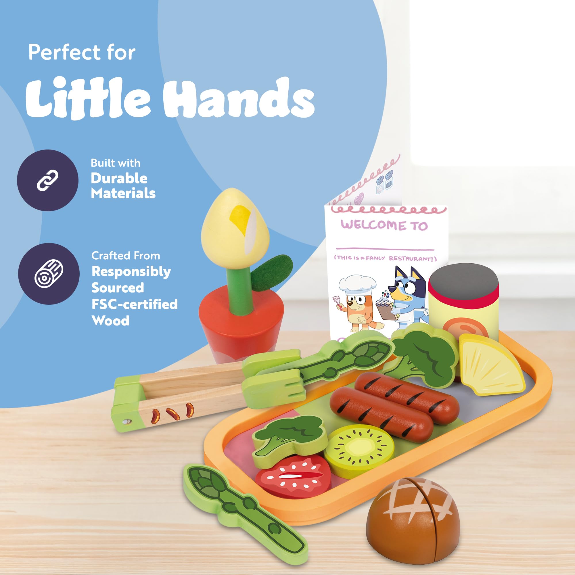 BLUEY - Dine In with Bluey 32-Piece Wooden Toy Playset for Kids 3