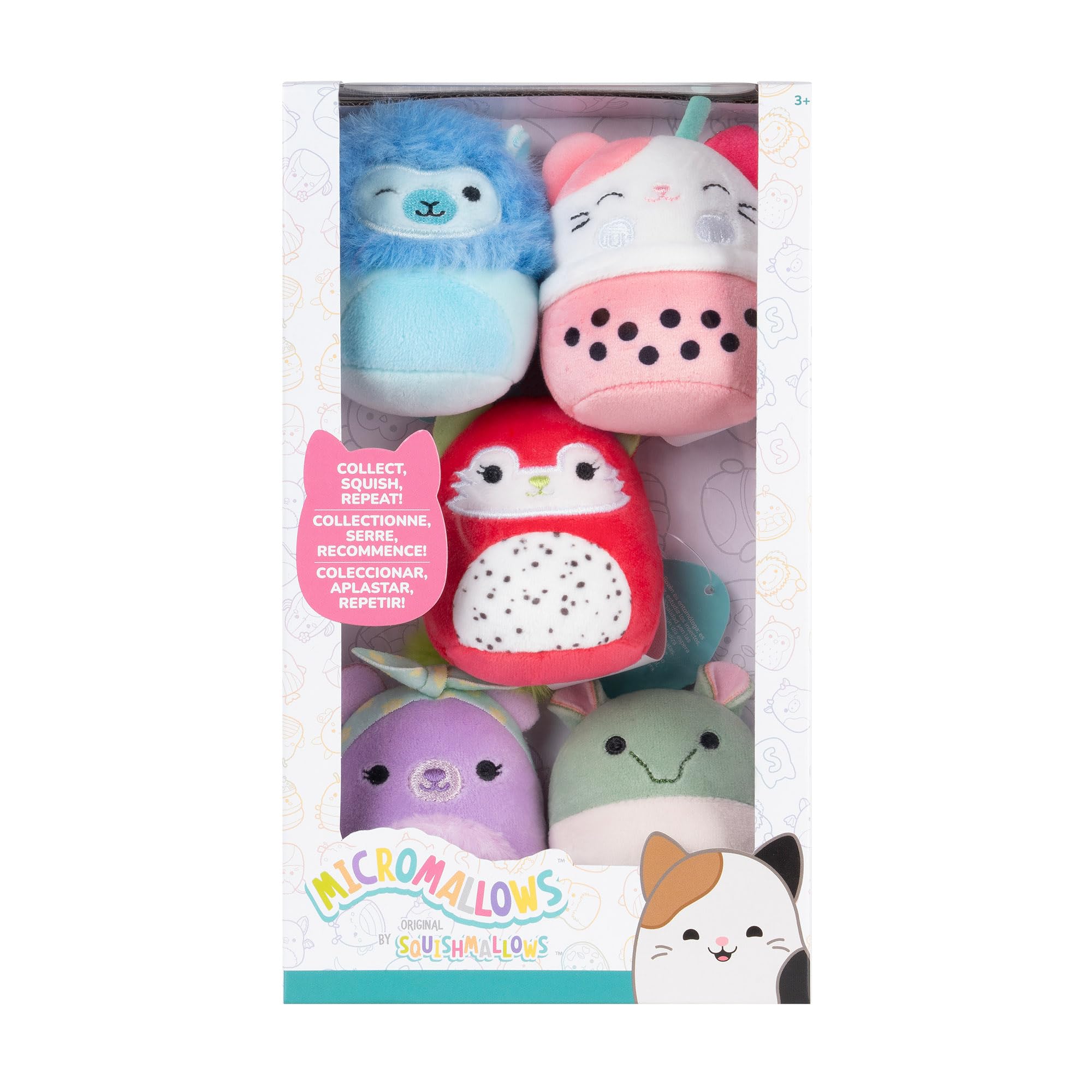Squishmallows Micromallows 5-Pack Plush - Lavender Bear, Dragonfruit Fox, Calico Cat, Tapir, Alpaca 5