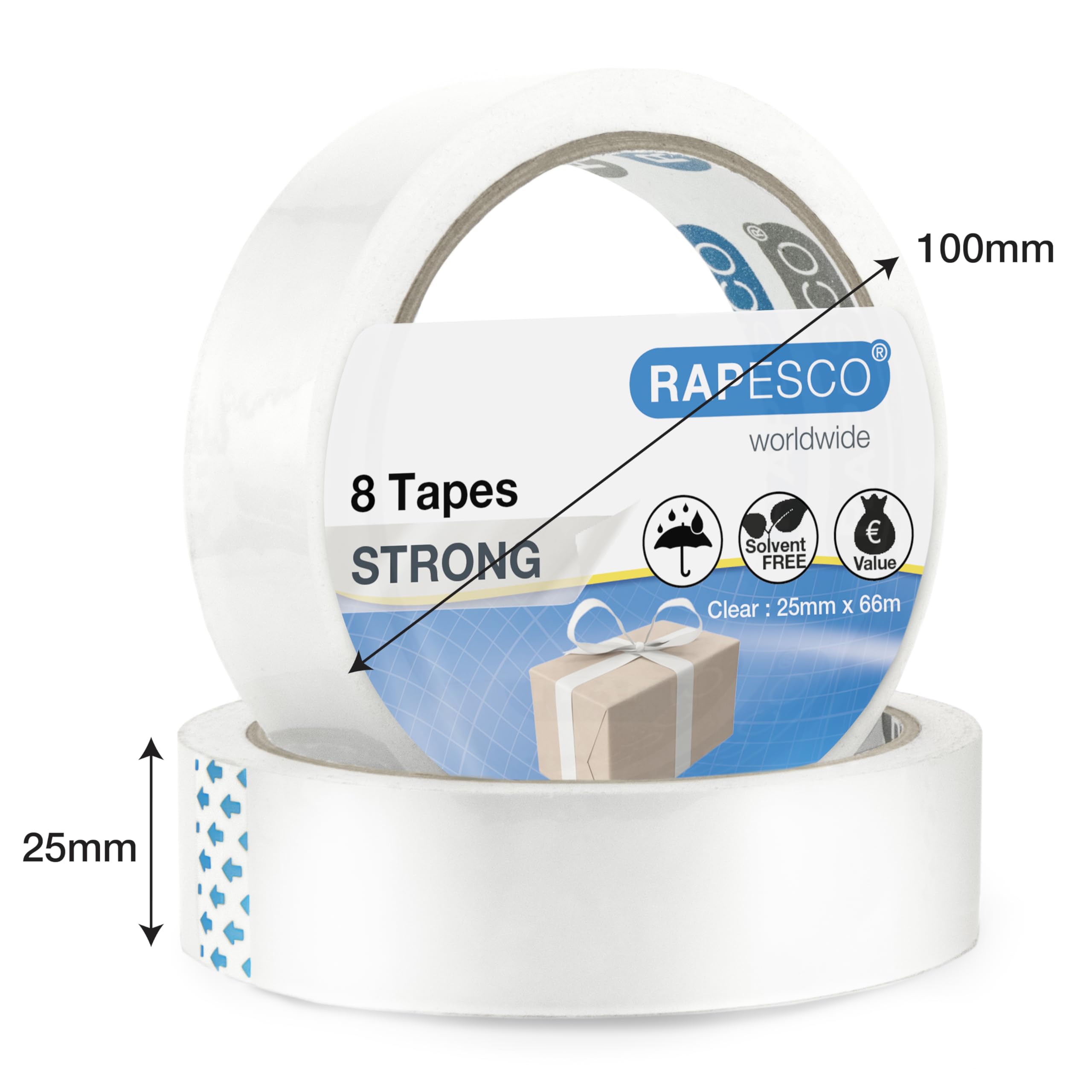RAPESCO 1808 Transparent Adhesive Tape Rolls - 8 Pack, 25mm x 66m, Clear Refills for 3" Core Dispensers 7