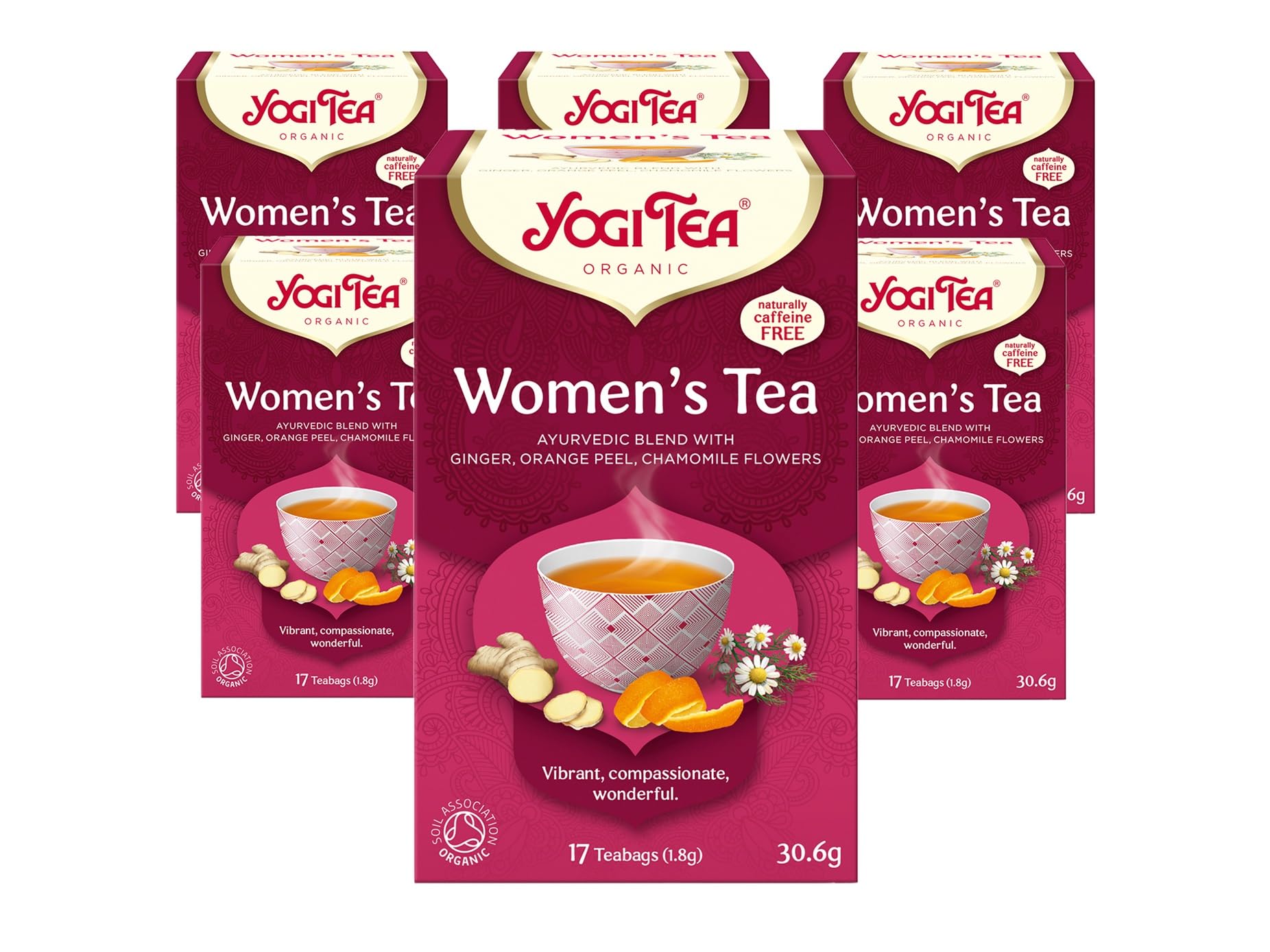 YOGI TEA - Women's Tea Organic Herbal Tea, Caffeine Free, Ginger Orange Peel Chamomile Blend, 102 Tea Bags (6 Packs)
