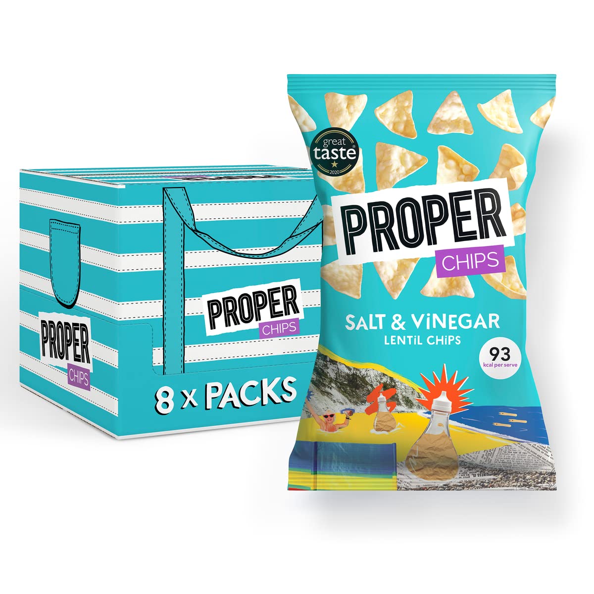 PROPER - Salt & Vinegar Lentil Chips, Vegan Gluten-Free Snacks, 85g Multipack (8 Packs)