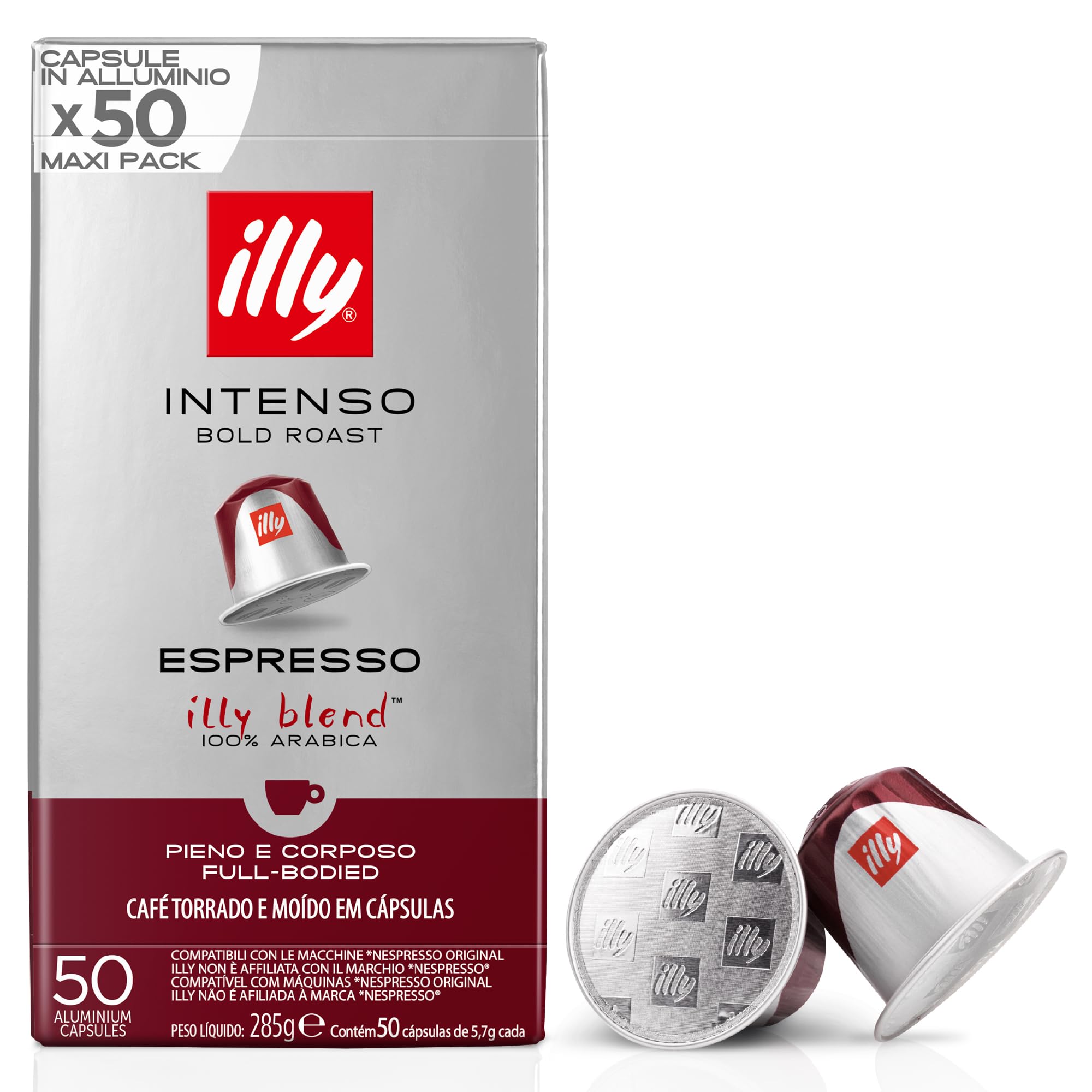 illy Intenso Coffee Pods - 50 Count | Intensity 7/9 | Nespresso Original Compatible