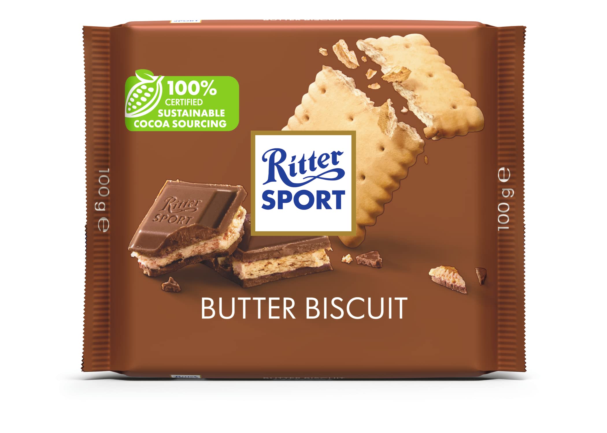 Ritter Sport Butter Biscuit Milk Chocolate, 100g - Crunchy Biscuit Filled Chocolate Bar