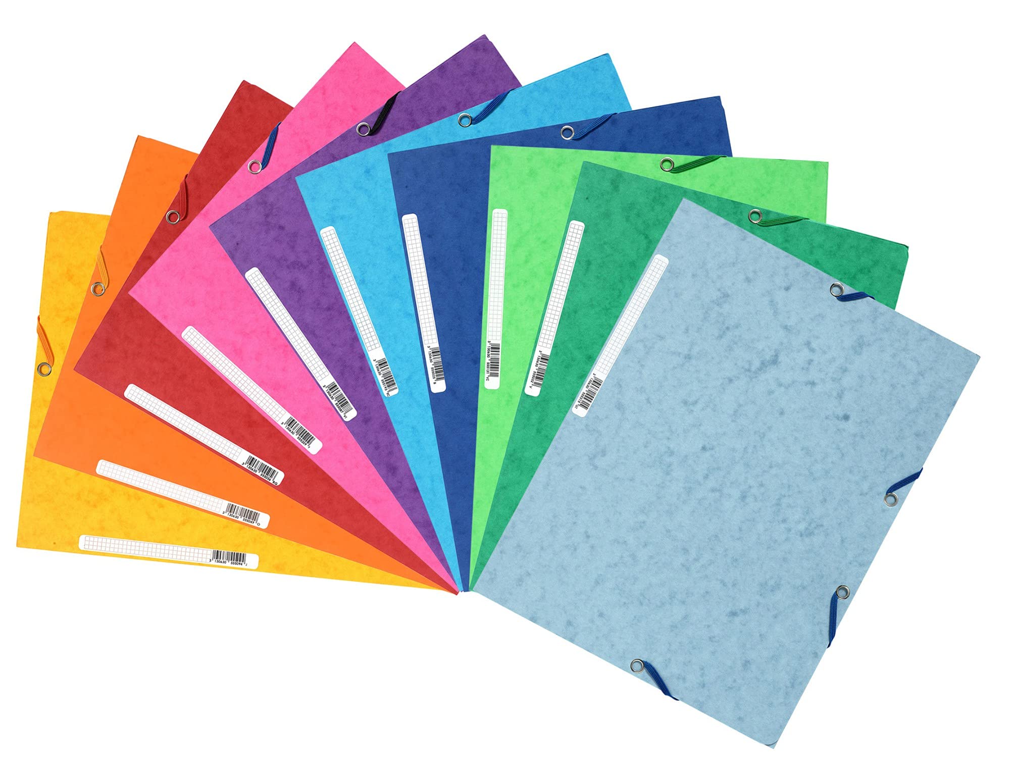 Exacompta Ref 55510E Elasticated 3-Flap File Folders | A4 | Assorted Colours | Pack of 10