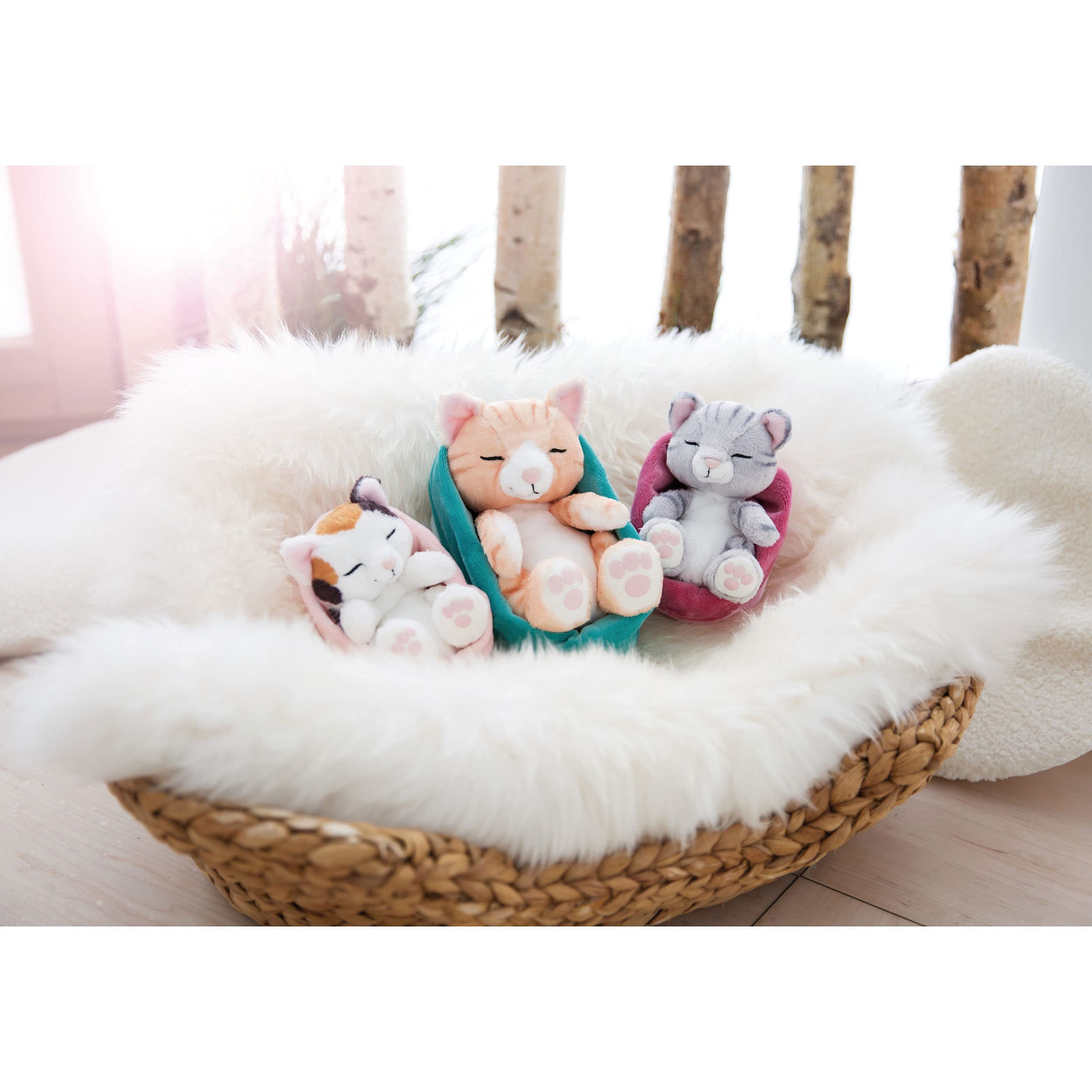 NICI Sleeping Kitties Plush Cat in Red-Pink Basket - 16 cm Cuddly Toy for Babies & Kids 3