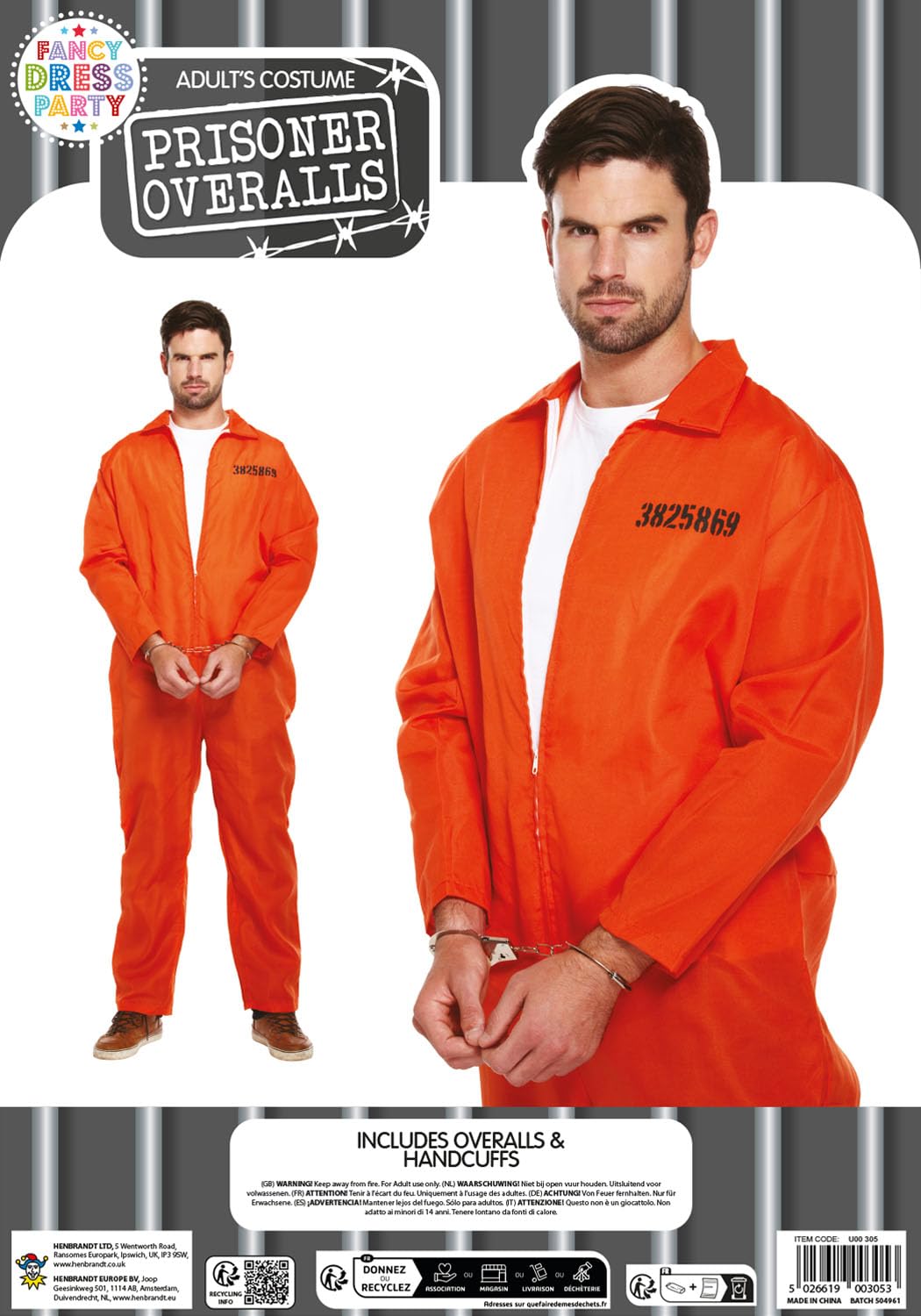 HENBRANDT Adult Prisoner Overall Costume - Orange, One Size (Fits Chest 38-40") 6