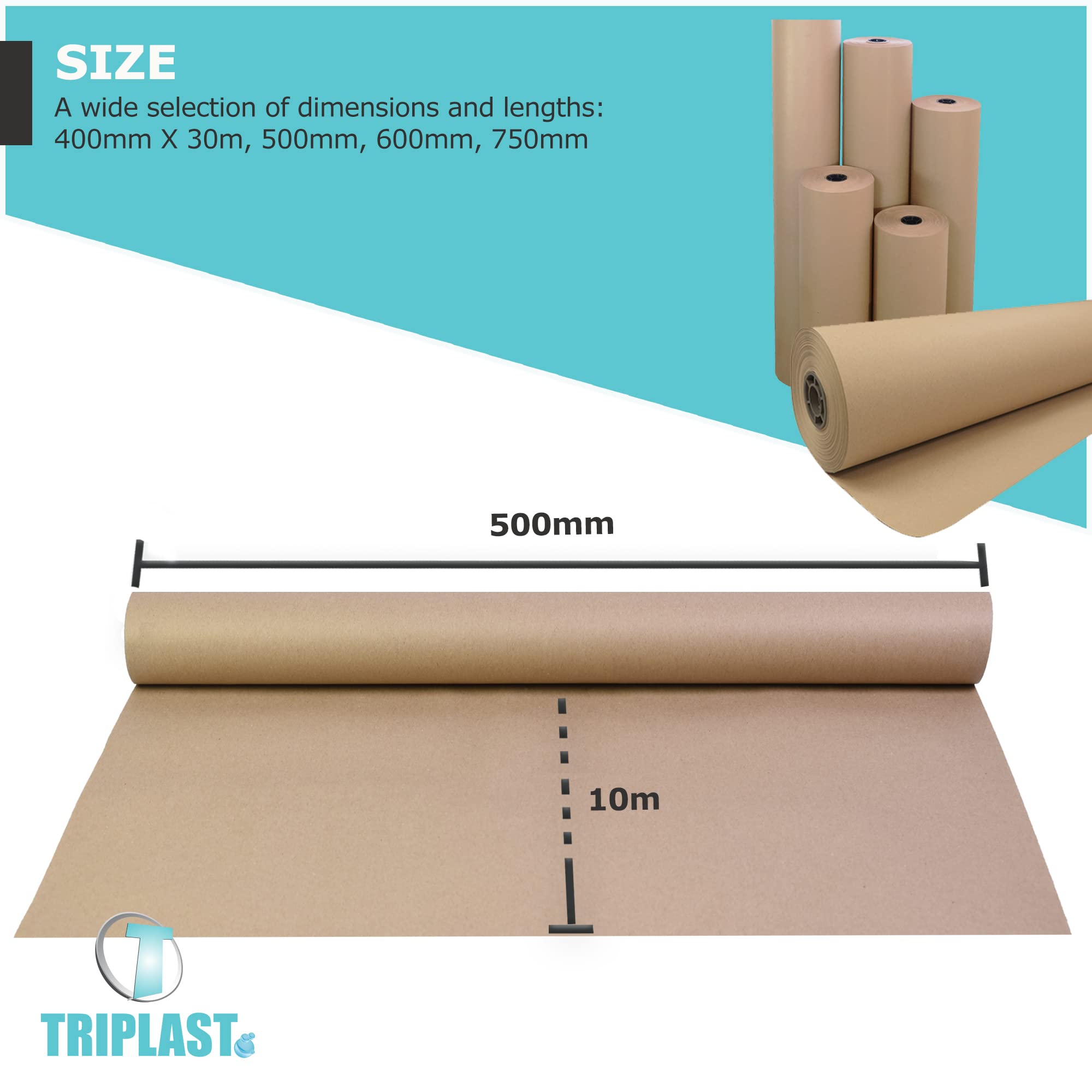 Triplast Brown ECO Kraft Paper Roll - 500mm x 10m | 90 gsm | 100% Recycled 6