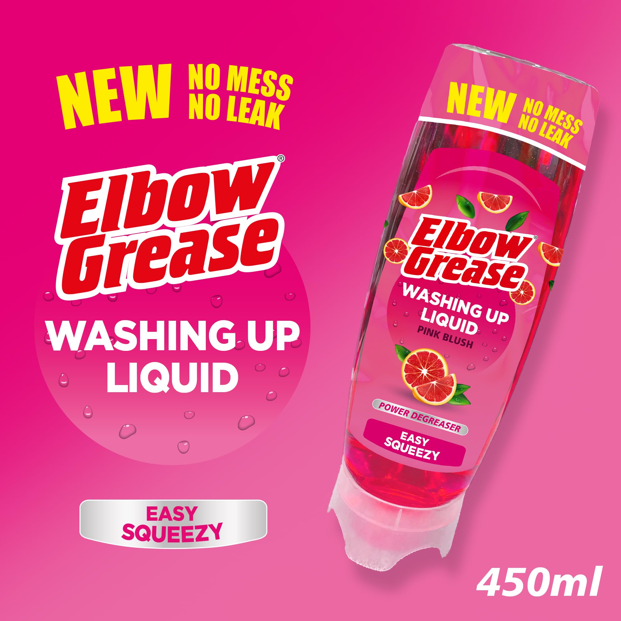Elbow Grease Washing-Up Liquid - Powerful Degreaser | Stand Up Bottle | 450 ml Grapefruit