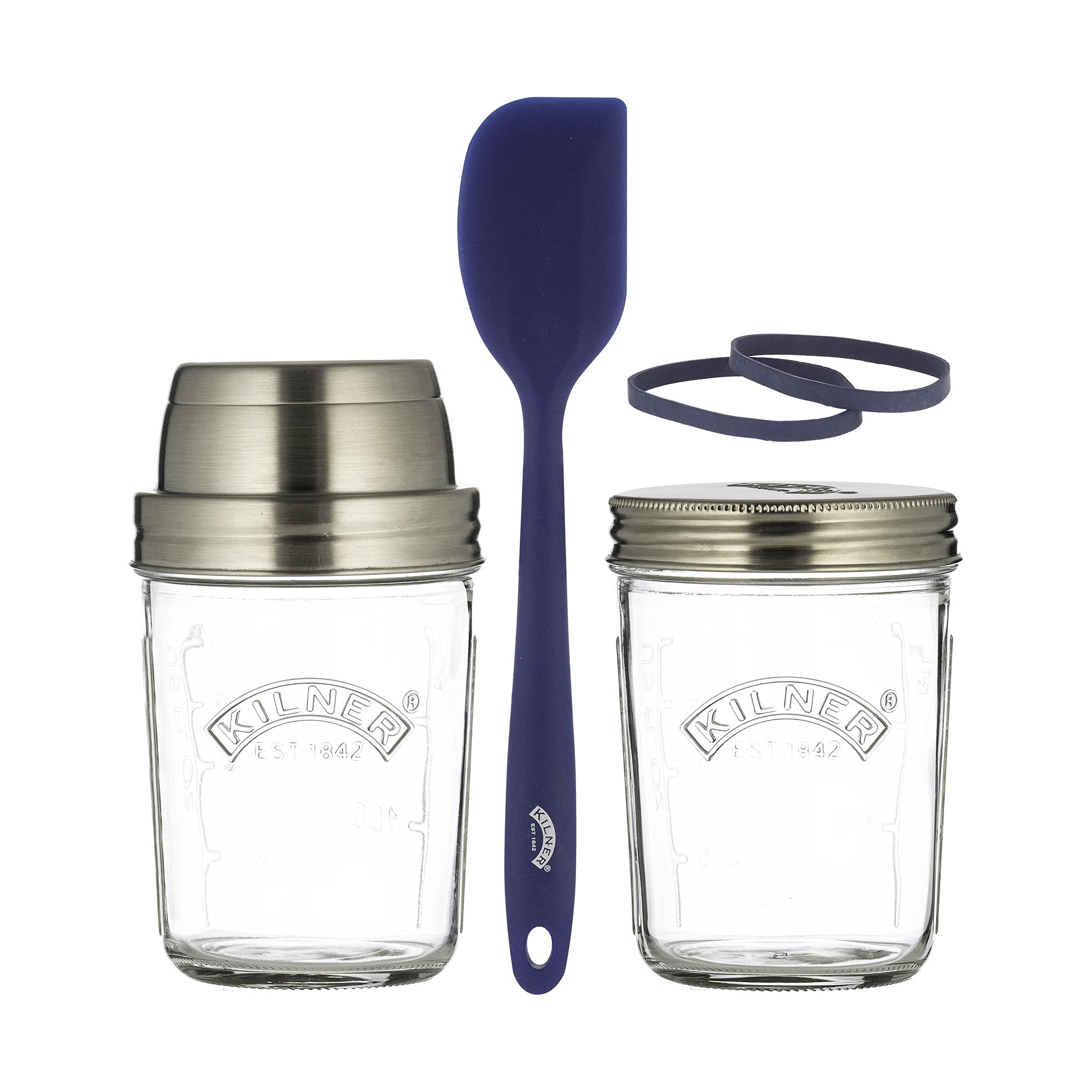 Kilner Sourdough Starter Set with 2 Glass Jars, Measuring Lid, Spatula, and Accessories