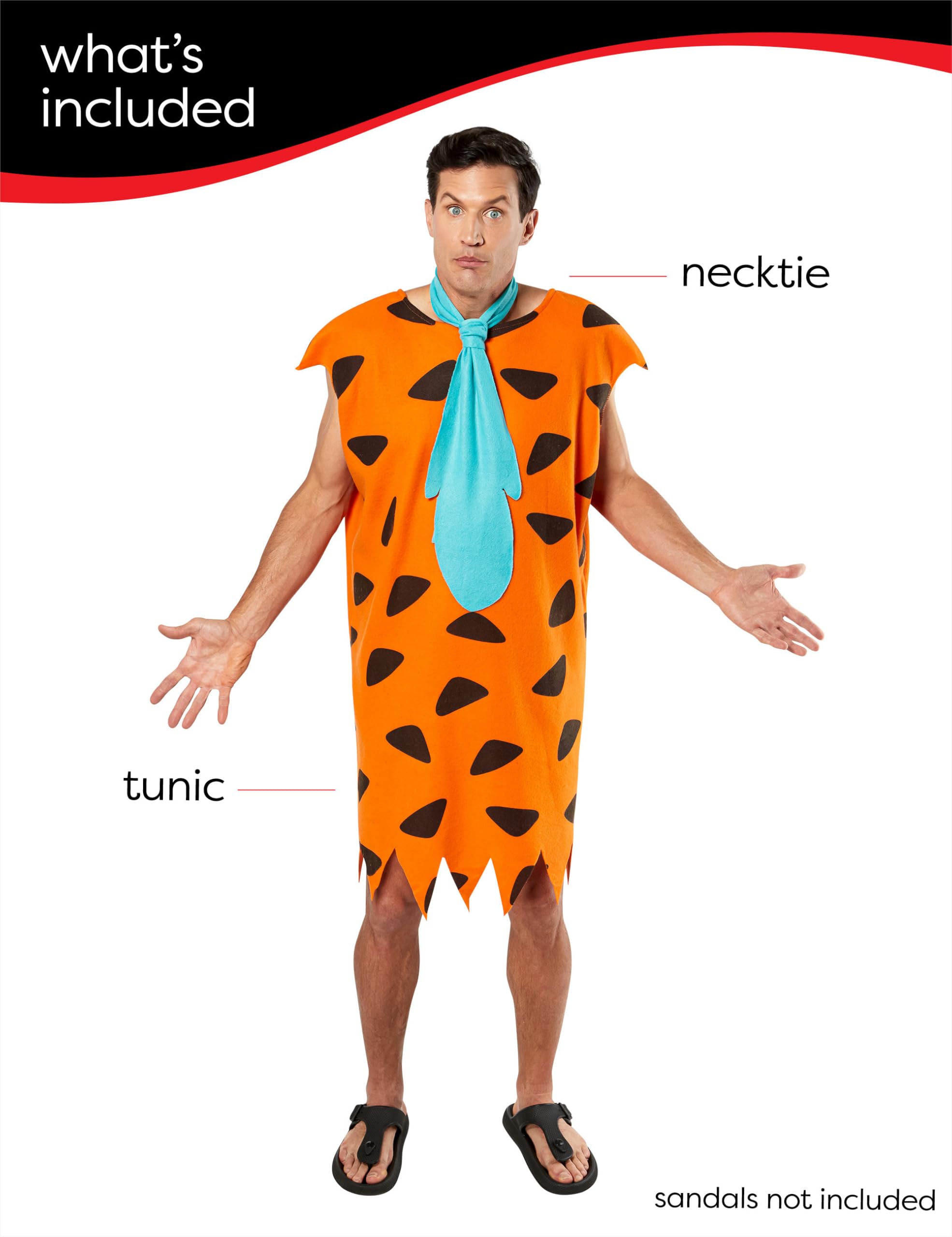 Rubies Official Fred Flintstone Adult Costume - Orange Tunic & Neck Tie | Standard Size