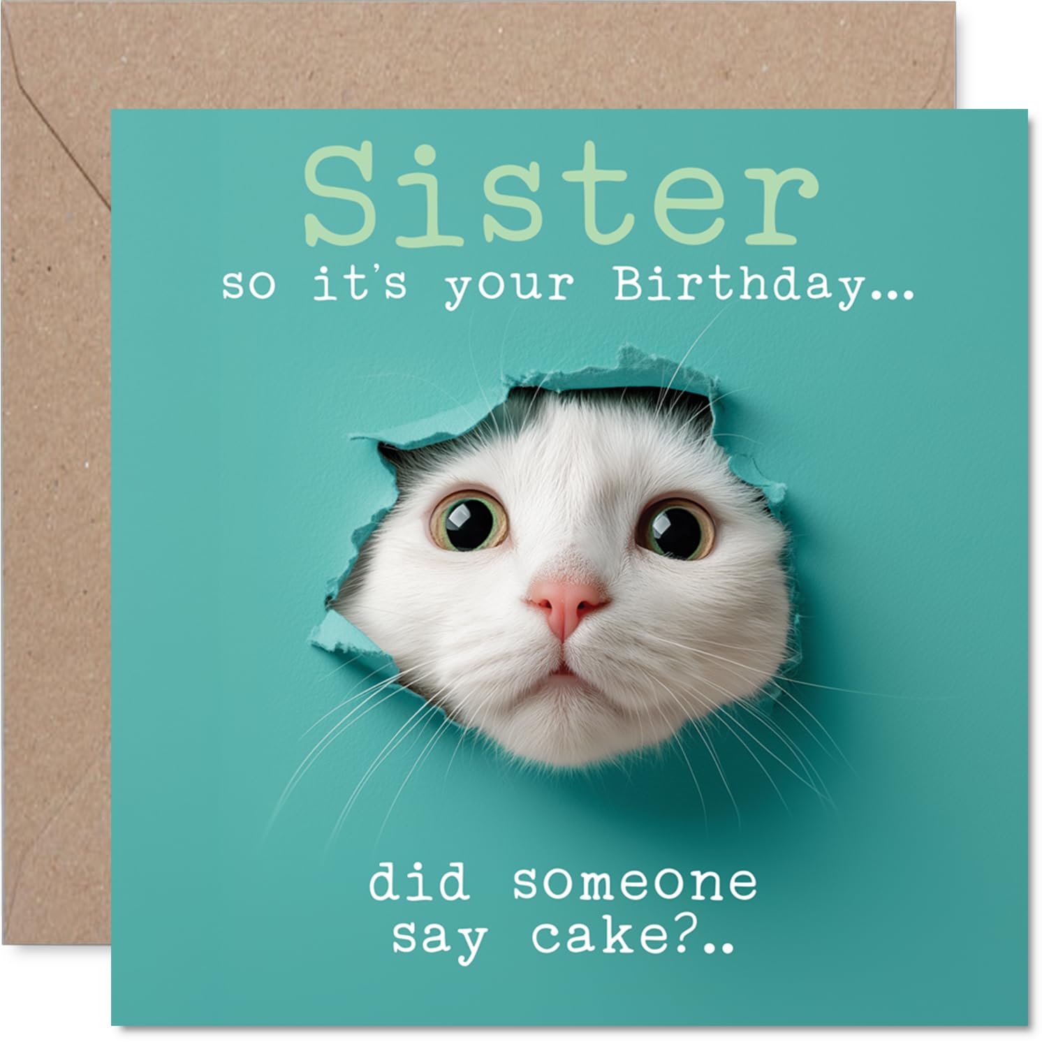 Stuff4 Sister Birthday Card - Catty Cake Design | 145mm x 145mm | Uncoated Interior 1
