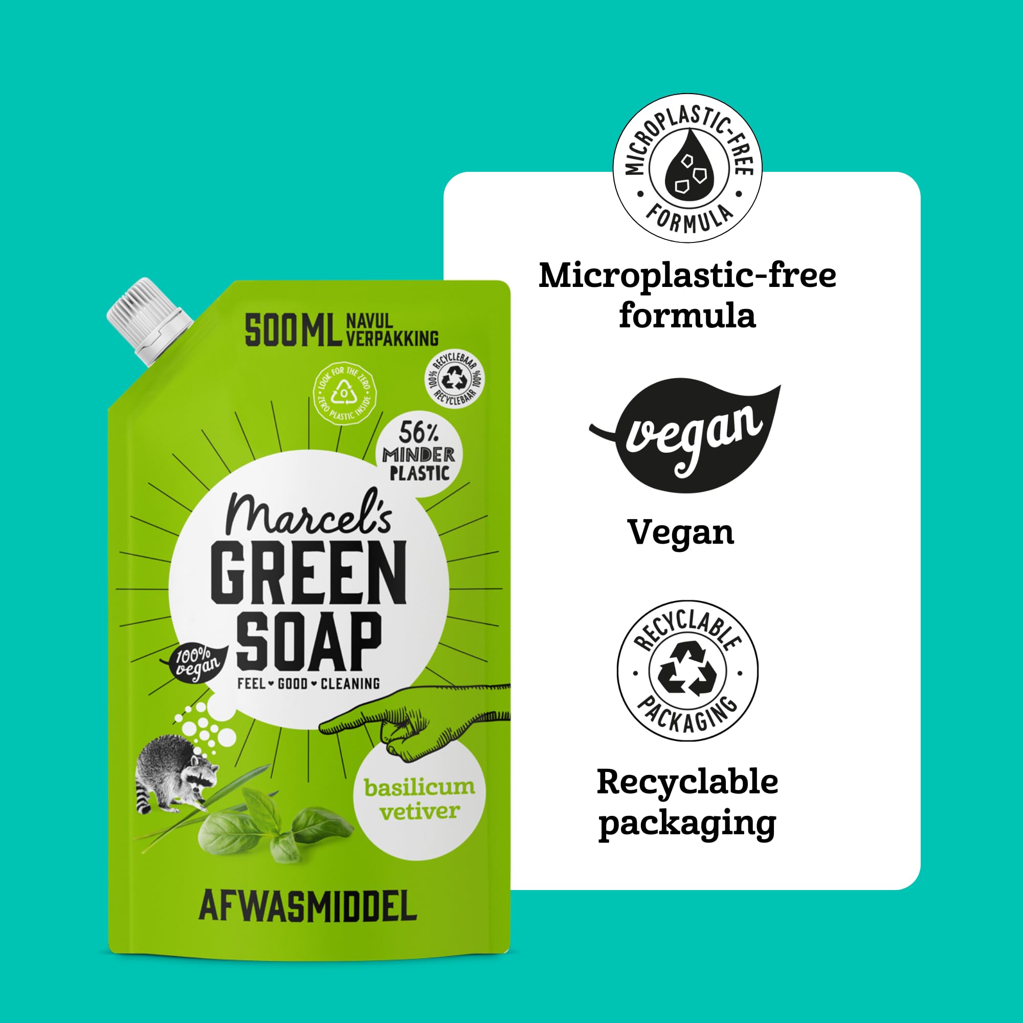 Marcel's Green Soap - Basil & Vetiver Washing-Up Liquid Refill