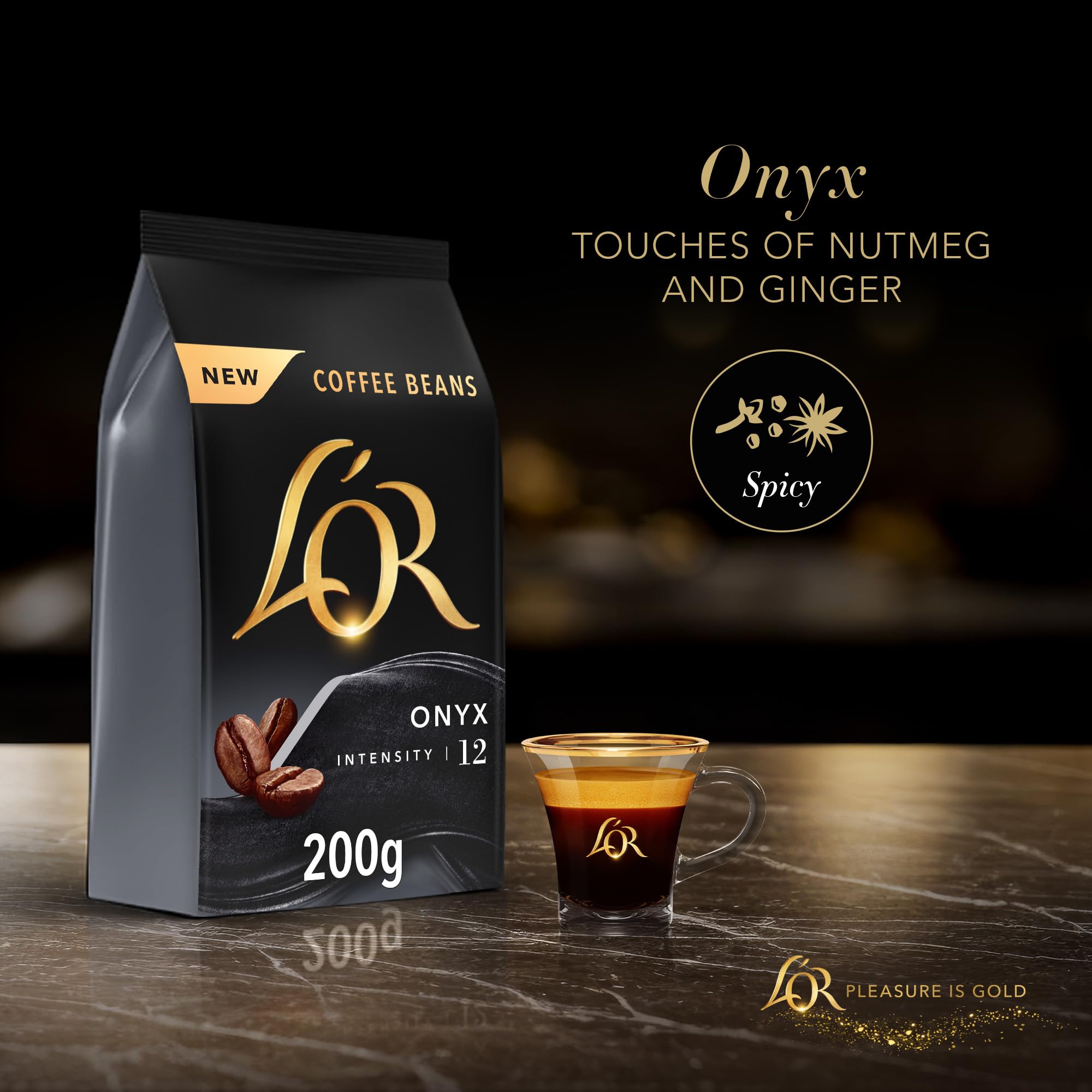 L'OR Espresso Onyx Coffee Beans 200g - Intense Full-Bodied Roast, Rainforest Alliance Certified (Pack of 4, 800g Total)