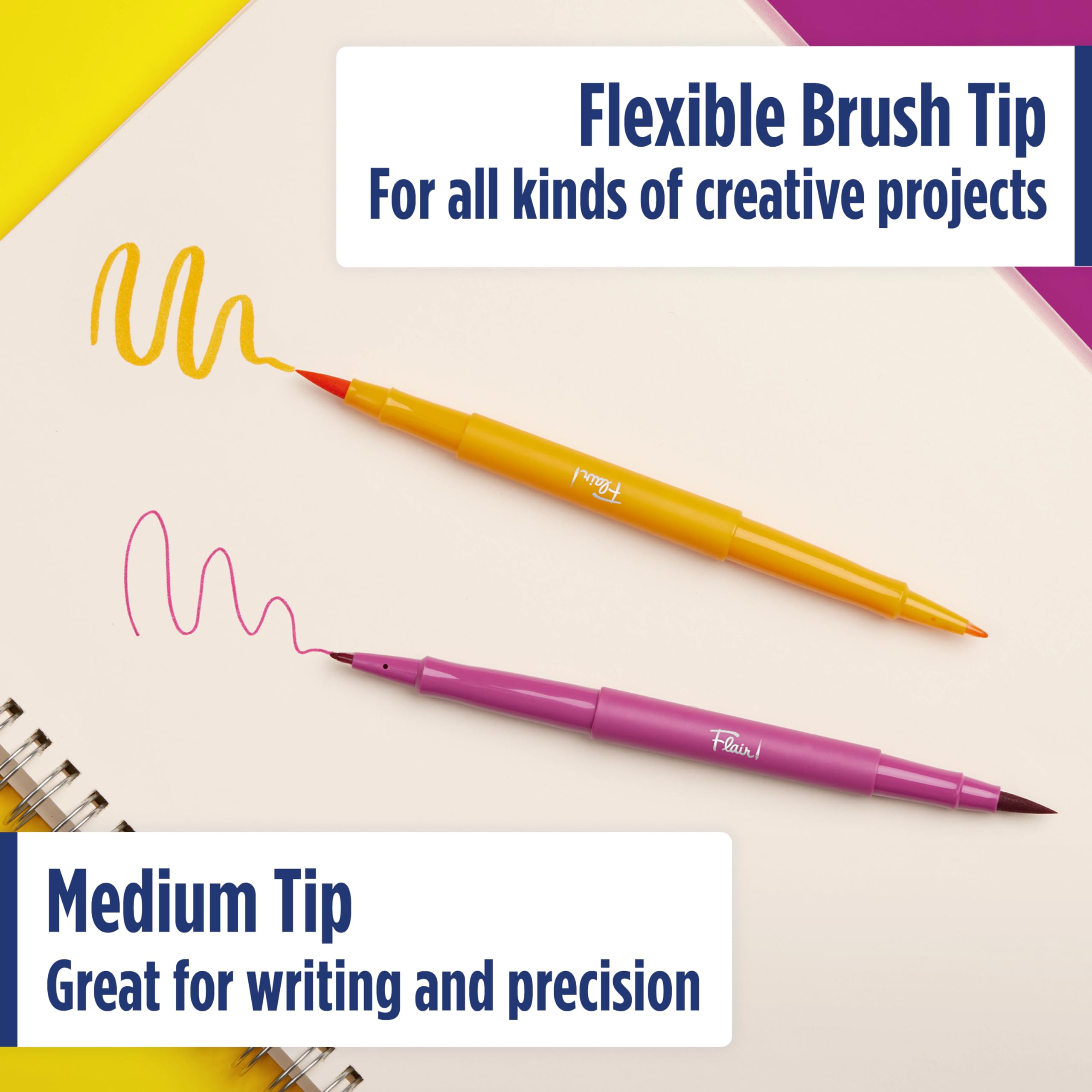 Paper Mate Flair DUAL Felt Tip Pens - Brush and Medium 0.7mm Tips - Double Ended Coloring Pens - Assorted Colors - 8 Pack