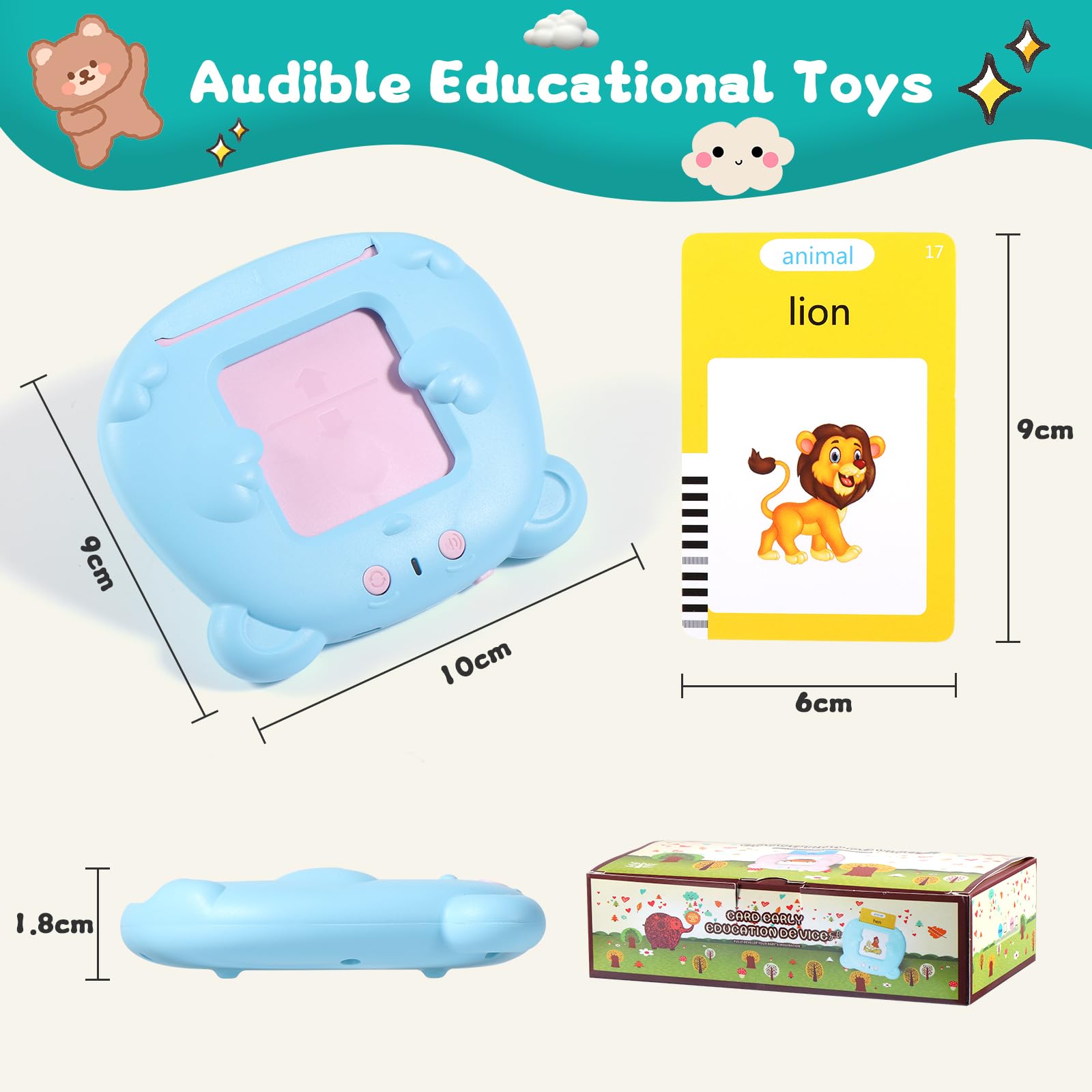 Oderra Talking Flash Cards for Toddlers - 224 Words Interactive Learning Toy for Ages 3+ 6