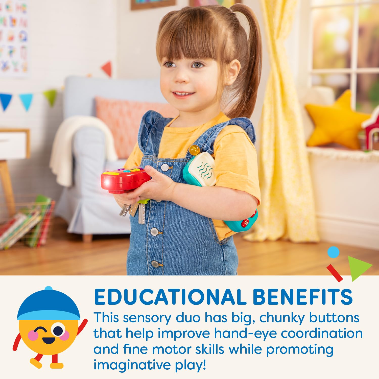 Battat Sensory Pretend Phone & Keychain Toy - Light-Up Electronic Playset for Toddlers 18 Months+ 5