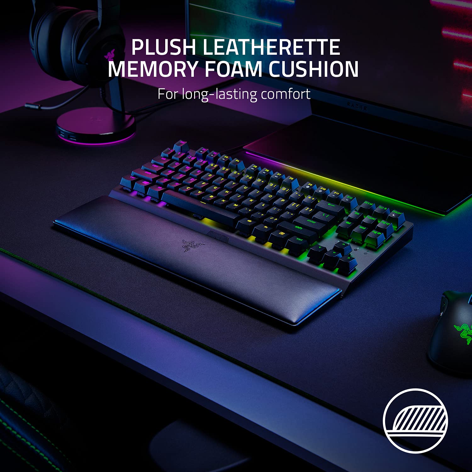 Razer Ergonomic Wrist Rest Tenkeyless - RC21-01710100-R3M1 Leatherette Memory Foam Keyboard Wrist Support 8