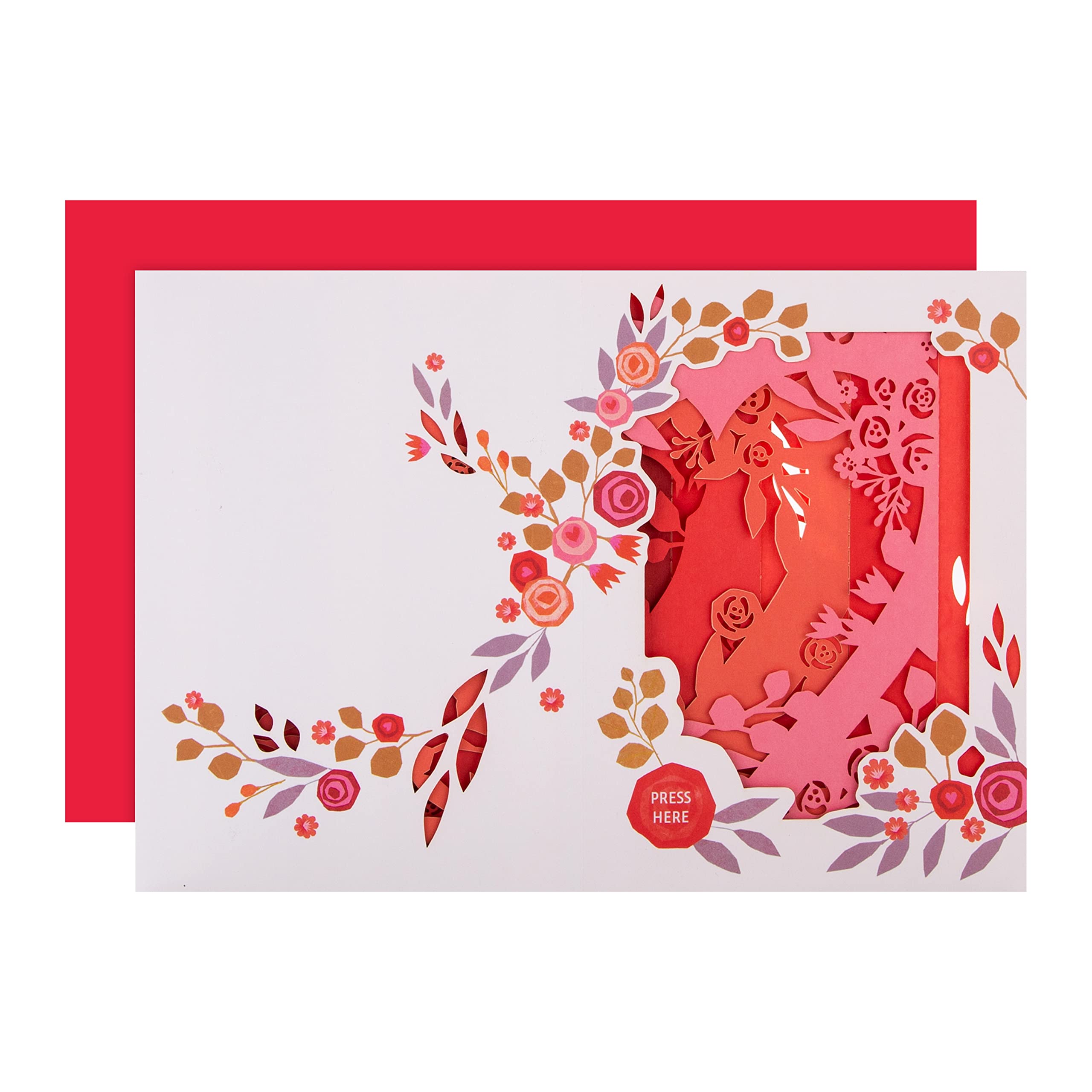 Hallmark Valentines Day 3D Pop Up Shadowbox Card with Music & Lights | Floral Hearts