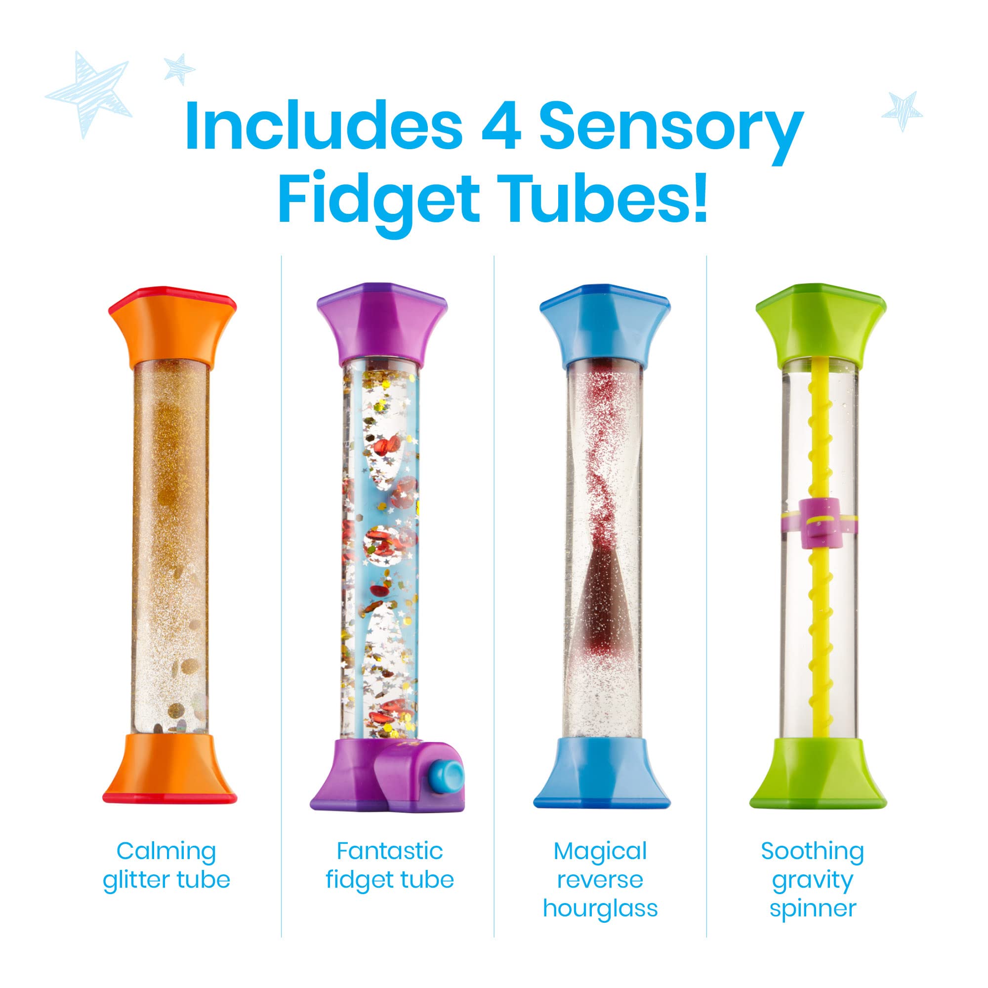 Learning Resources Sensory Fidget Tubes - Set of 4 Calming Play Bottles for Autism, ADHD & Anxiety Relief 7