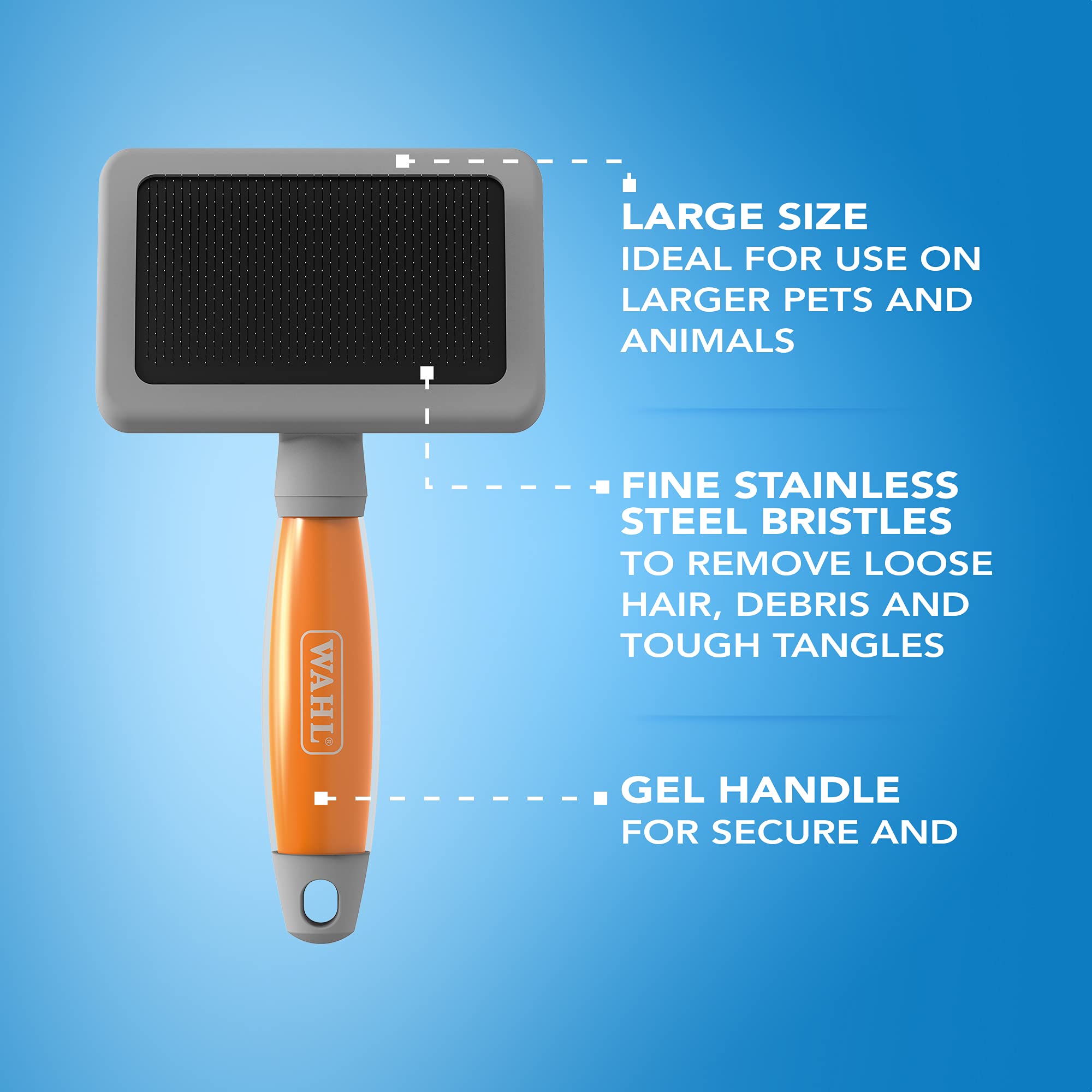 Wahl Large Slicker Brush - Ergonomic Gel Handle for Detangling | Ideal for Thick Coats | Size L