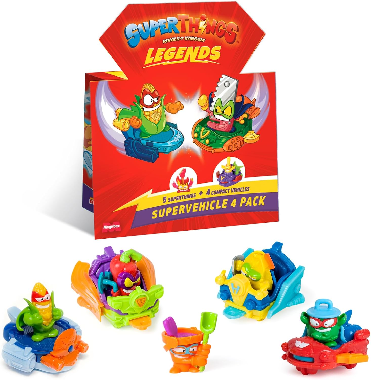 SUPERTHINGS LEGENDS - Super Vehicles 4 Pack with 5 Figures & 4 Vehicles