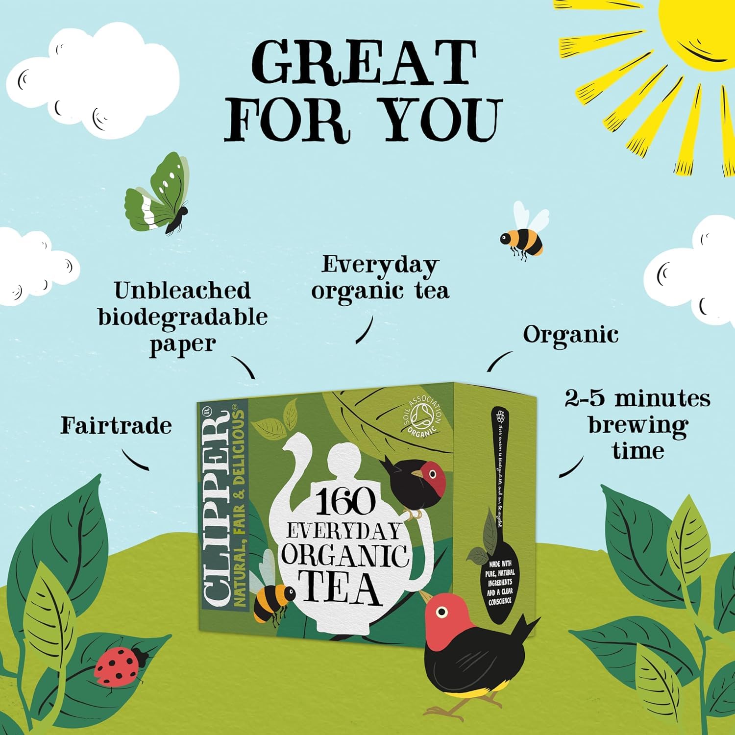 Clipper Organic Everyday Black Tea - 160 Teabags | Plastic Free | Fairtrade